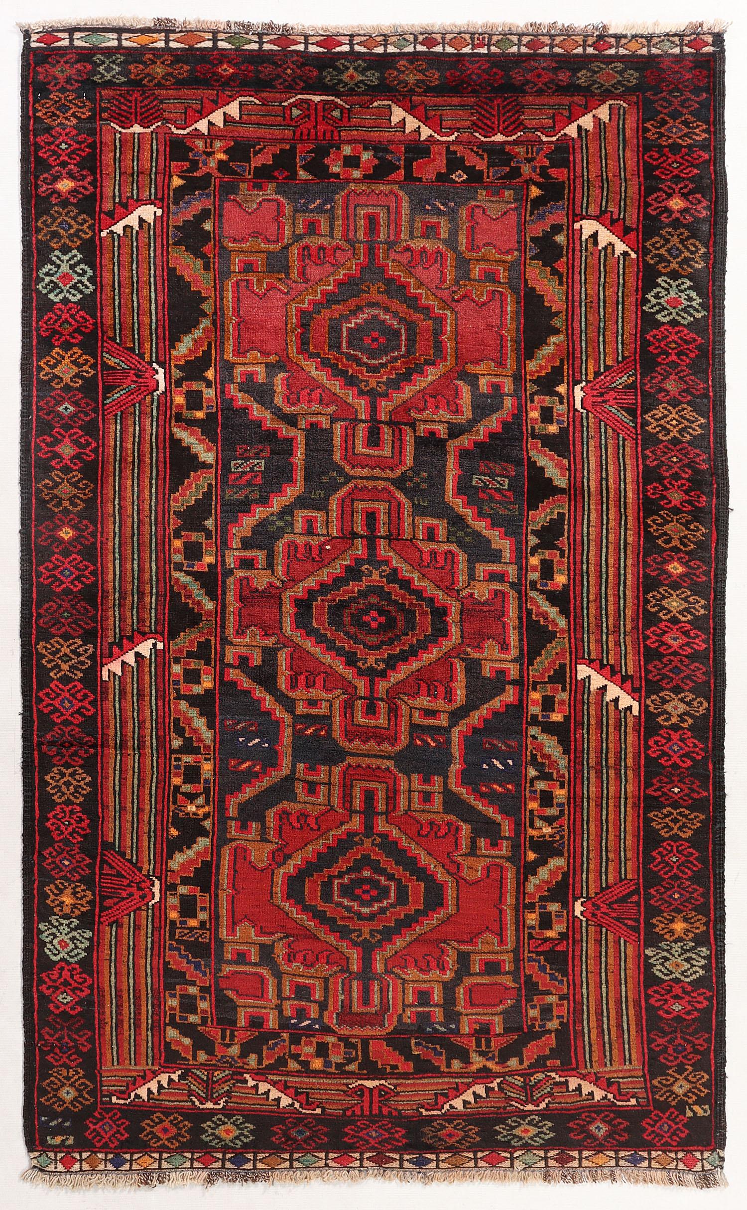 3' x 5' Black Handmade Adraskan Baluchi Afghan Rug Rectangular