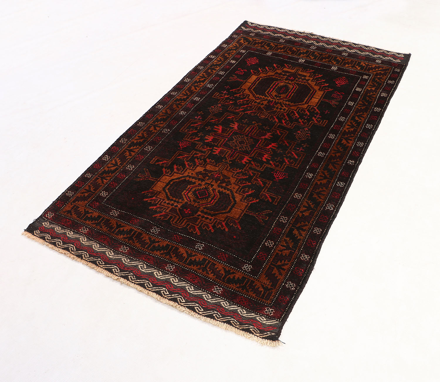 3' 3" X 6' Black Handmade Adraskan Baluchi Afghan Rug Rectangular