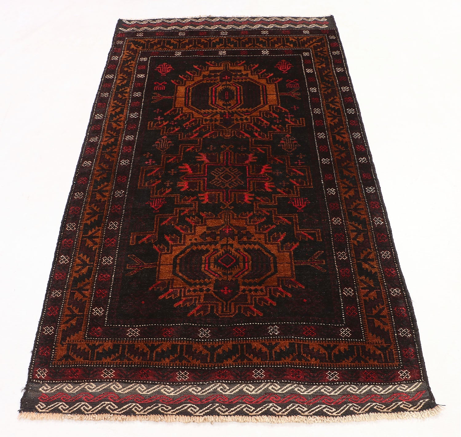 3' 3" X 6' Black Handmade Adraskan Baluchi Afghan Rug Rectangular