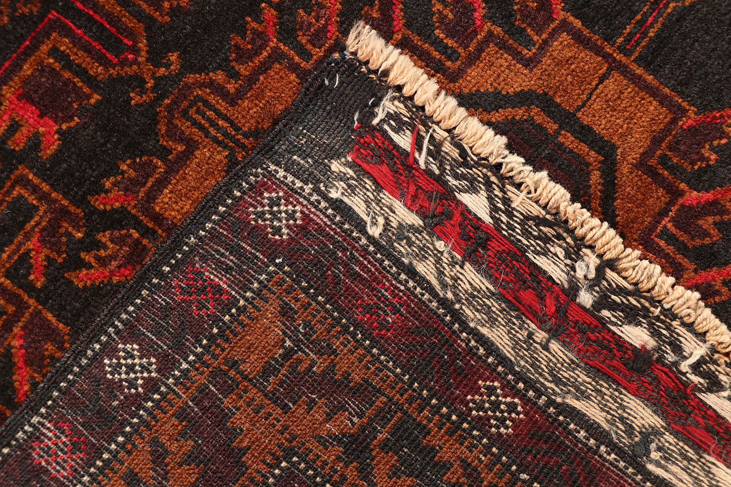3' 3" X 6' Black Handmade Adraskan Baluchi Afghan Rug Rectangular