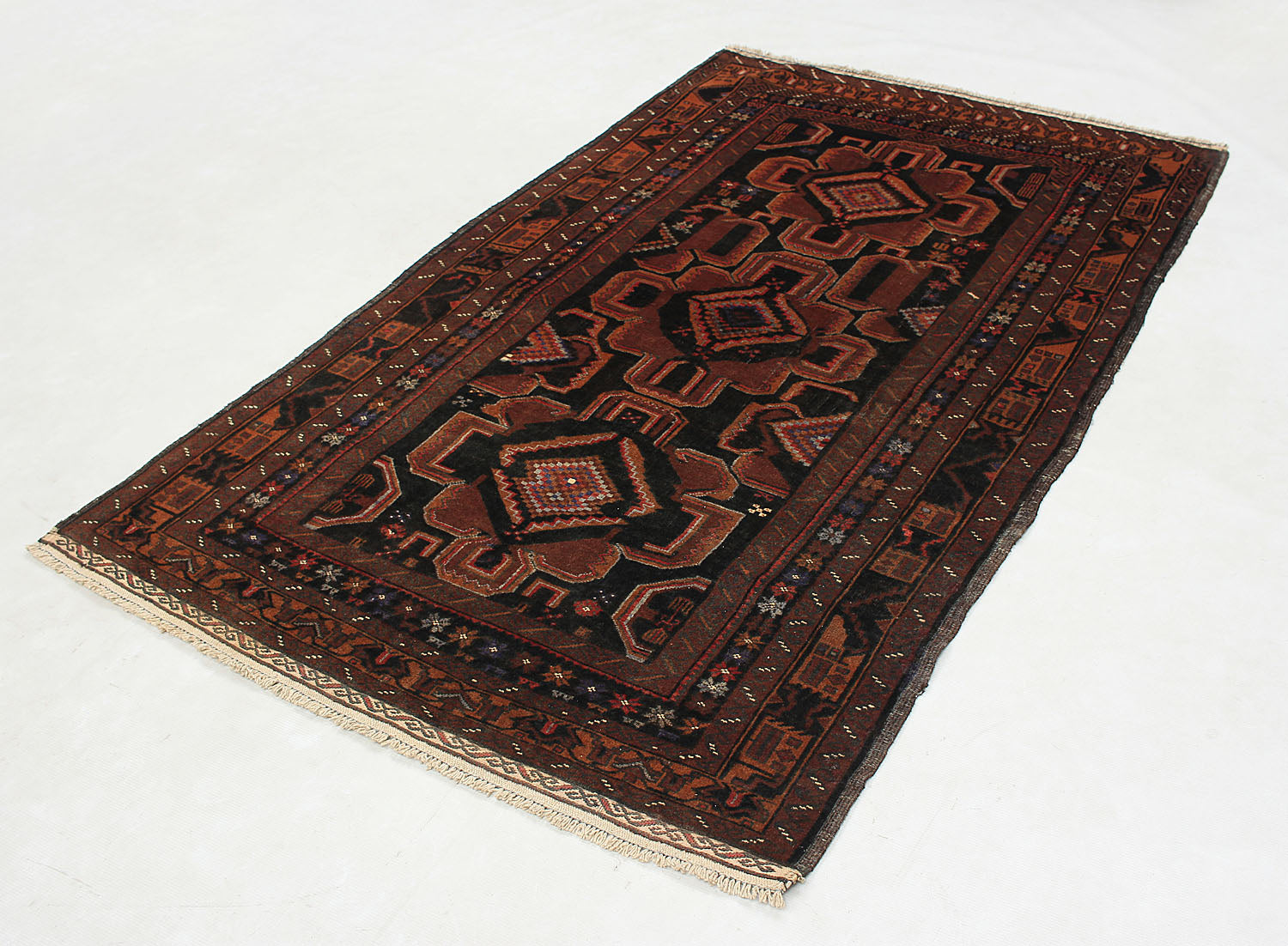 4' x 6' Black Handmade Adraskan Baluchi Afghan Rug Rectangular