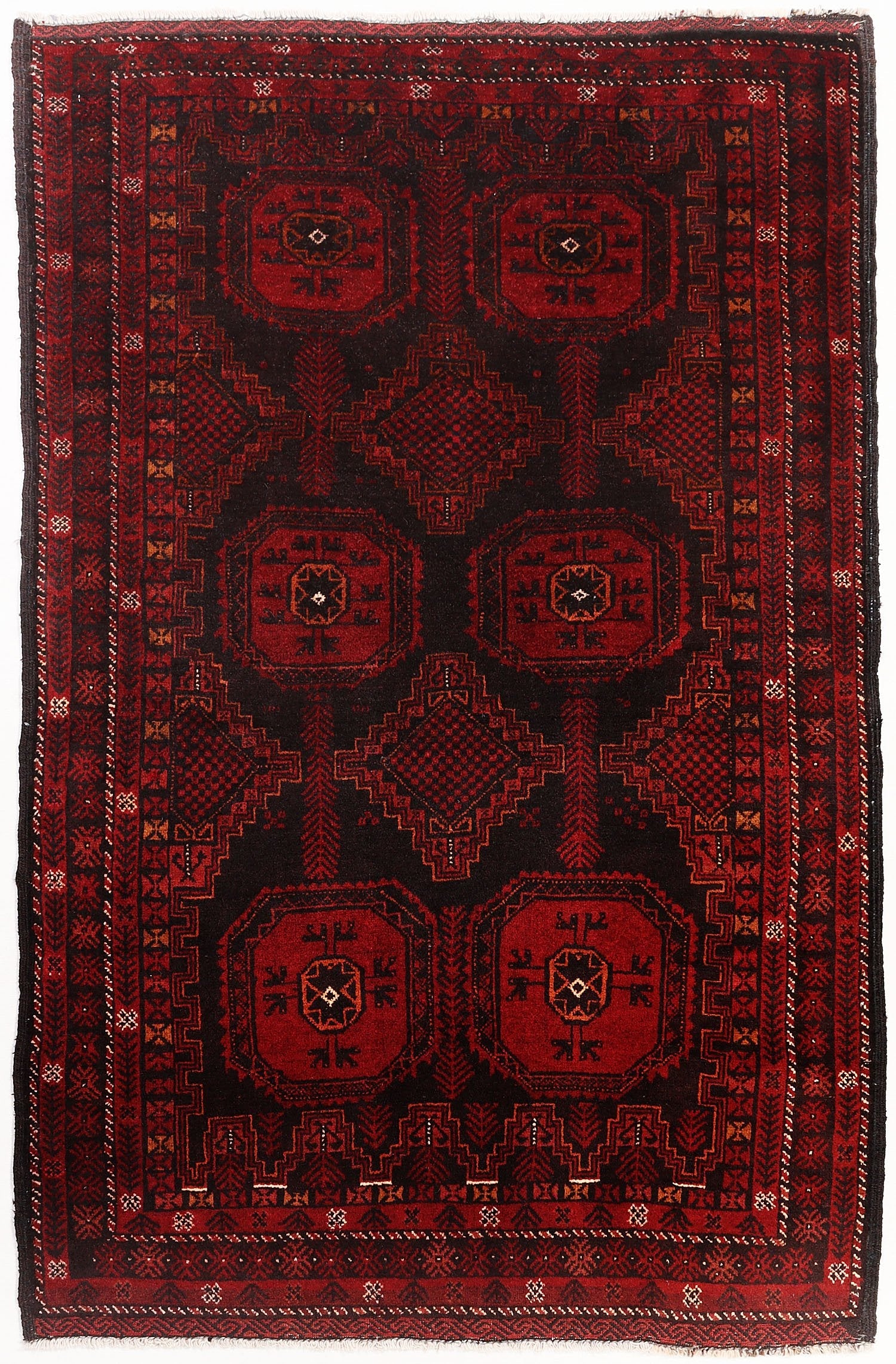 4' x 6' Black Handmade Adraskan Baluchi Afghan Rug Rectangular