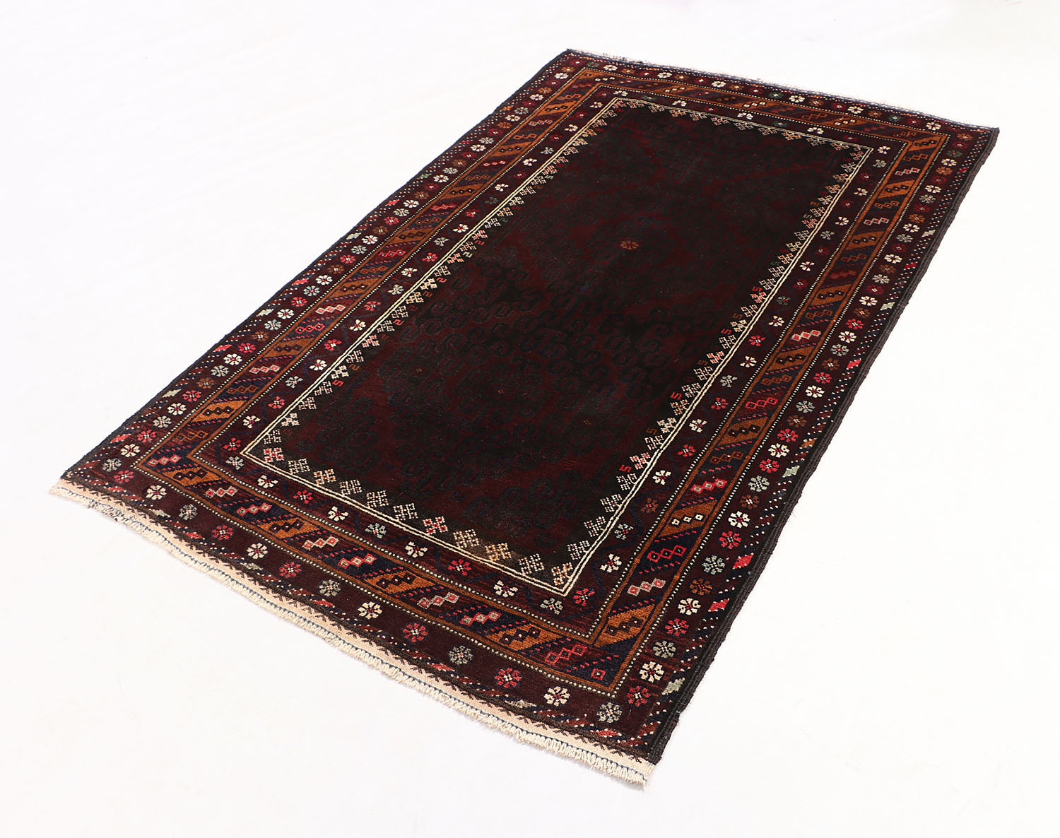 4' x 6' Black Handmade Adraskan Baluchi Afghan Rug Rectangular