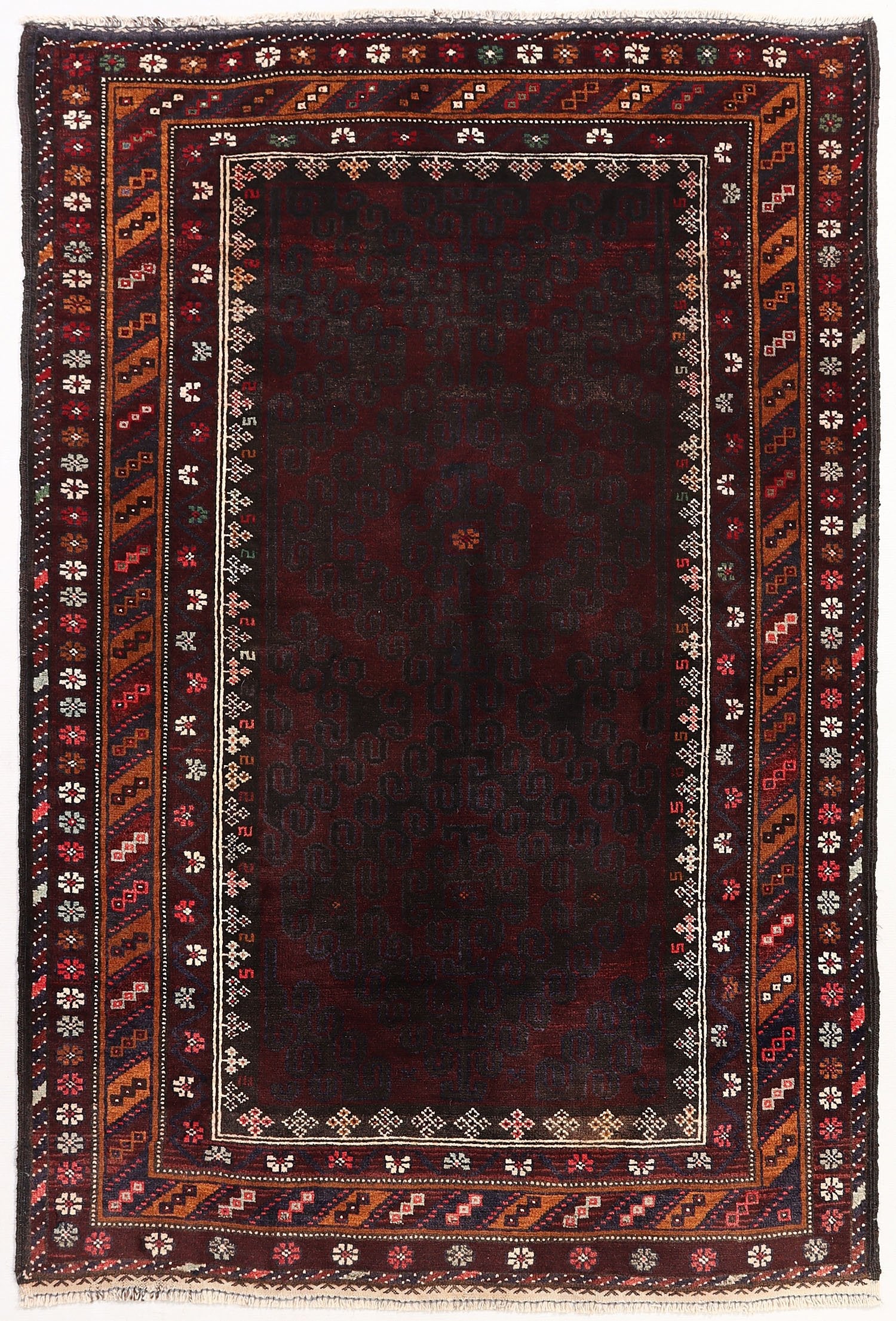4' x 6' Black Handmade Adraskan Baluchi Afghan Rug Rectangular