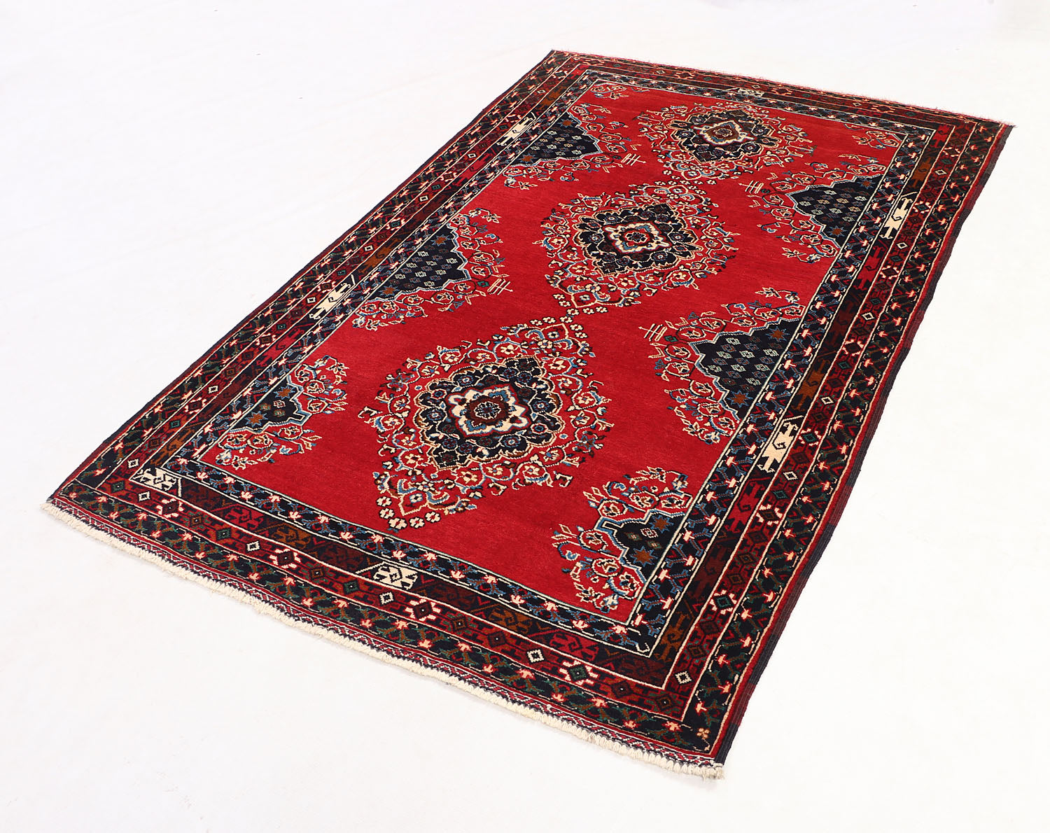 4' 6" x 6' 6 Red Handmade Adraskan Baluchi Afghan Rug Rectangular