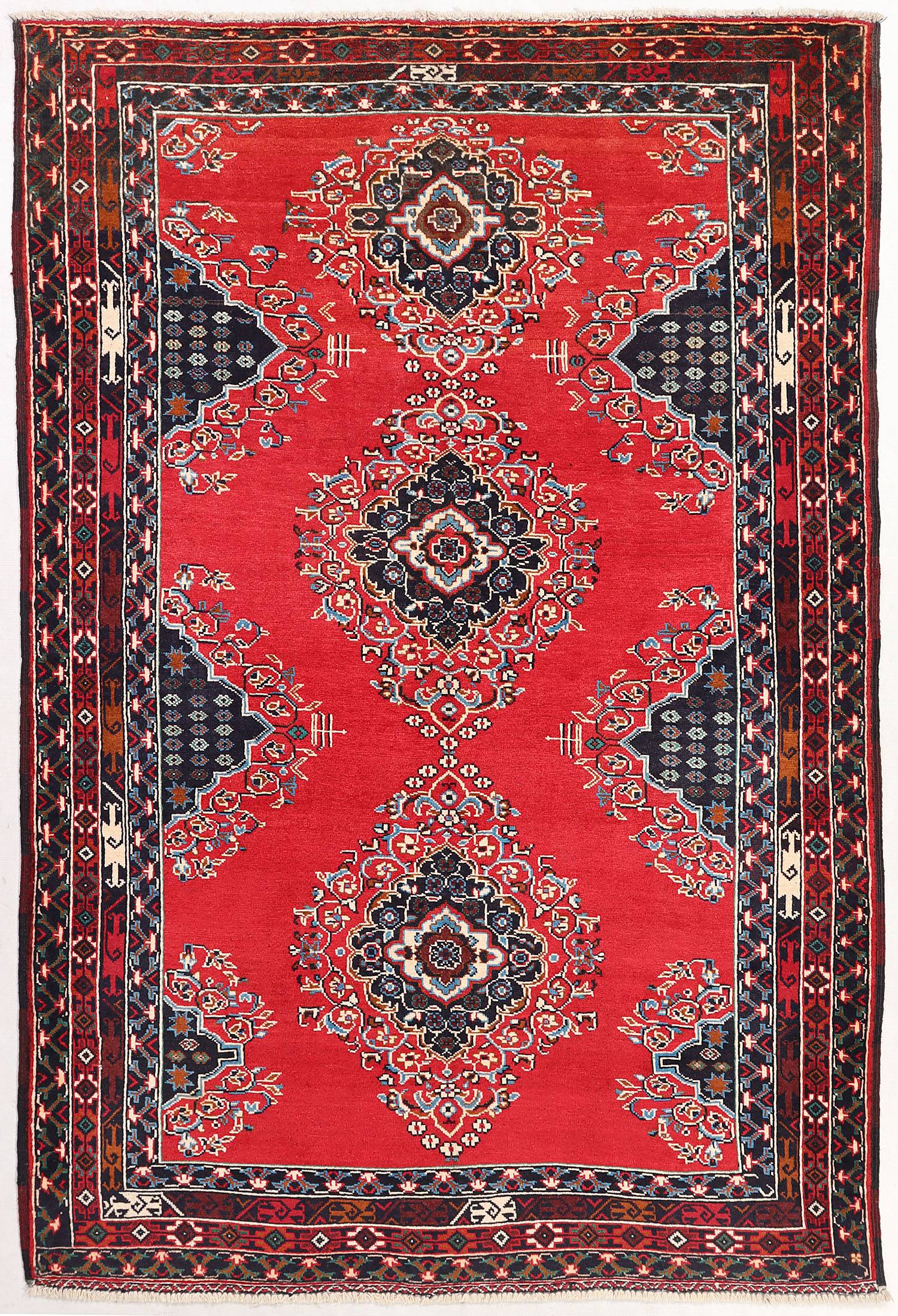 4' 6" x 6' 6 Red Handmade Adraskan Baluchi Afghan Rug Rectangular