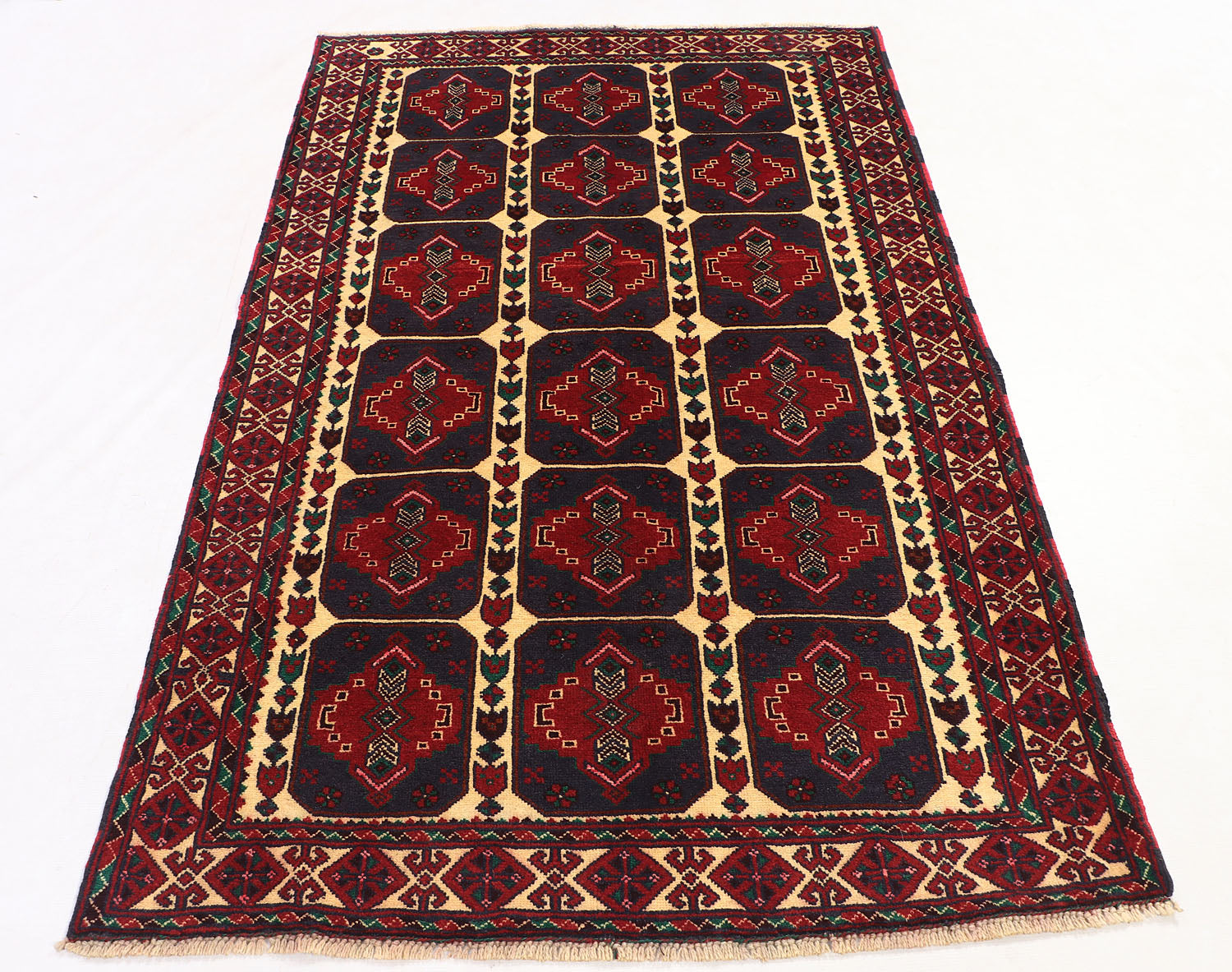 4' x 6' Ivory Handmade Adraskan Baluchi Afghan Rug Rectangular