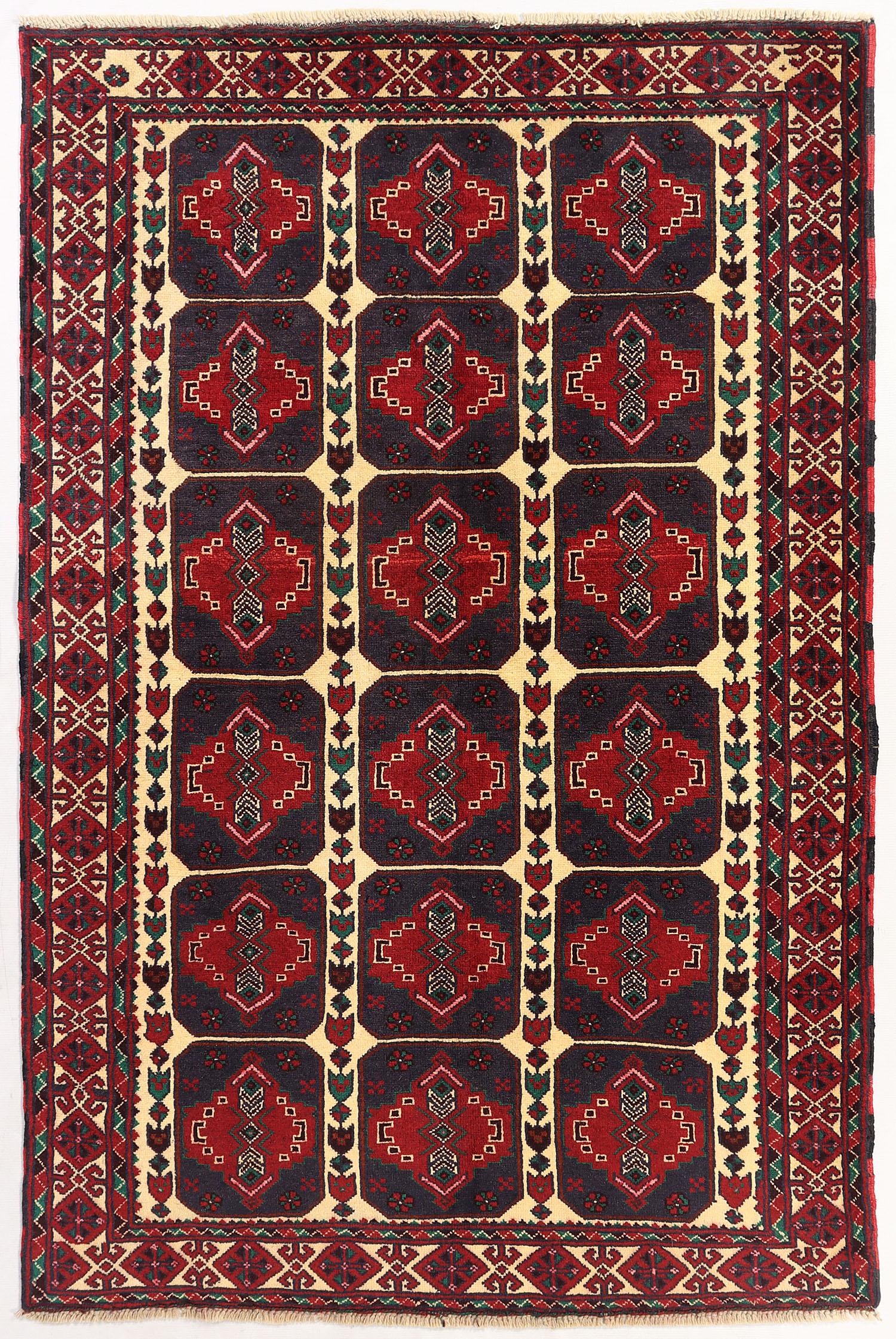 4' x 6' Ivory Handmade Adraskan Baluchi Afghan Rug Rectangular