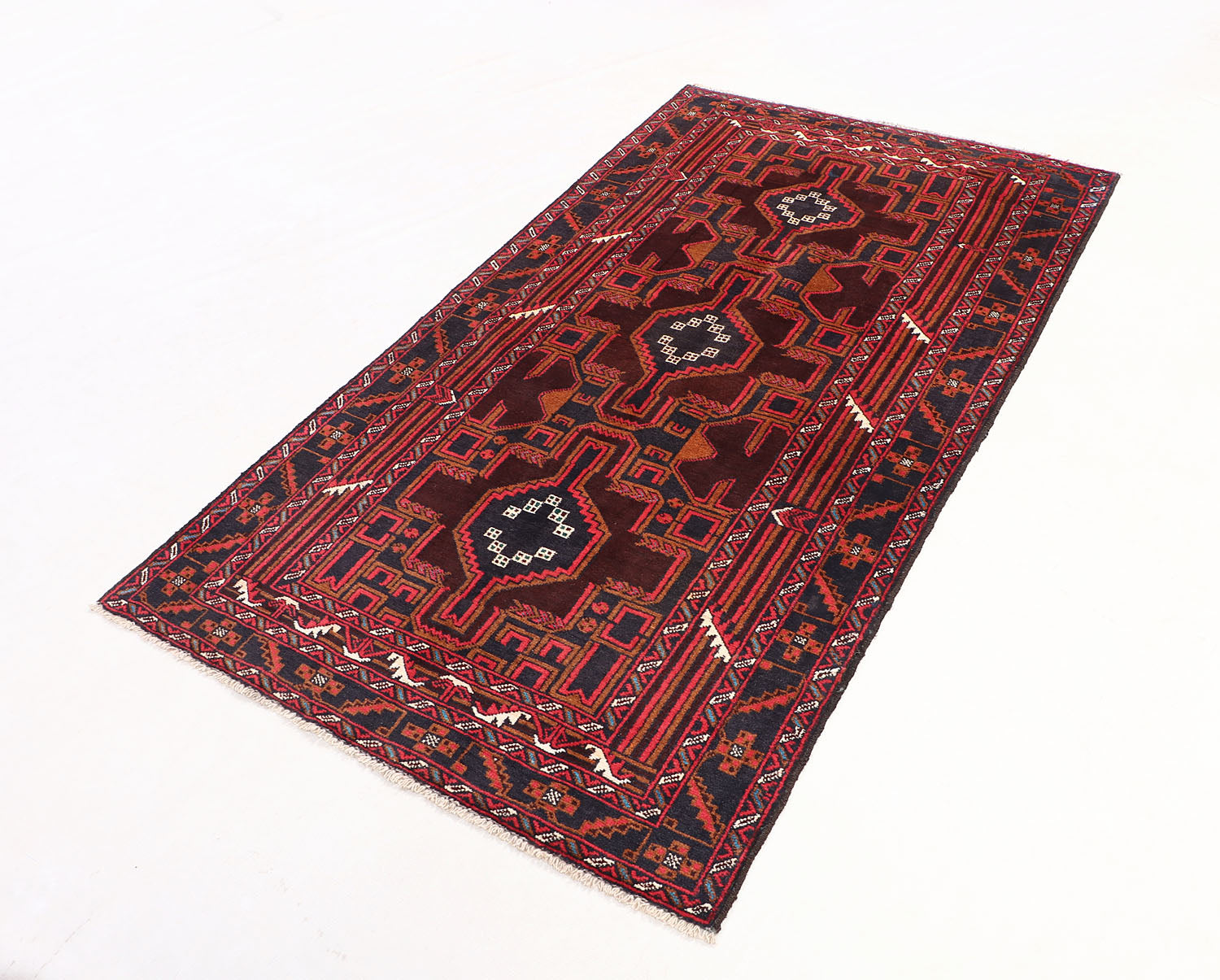 3' 3" X 6' Brown Handmade Adraskan Baluchi Afghan Rug Rectangular