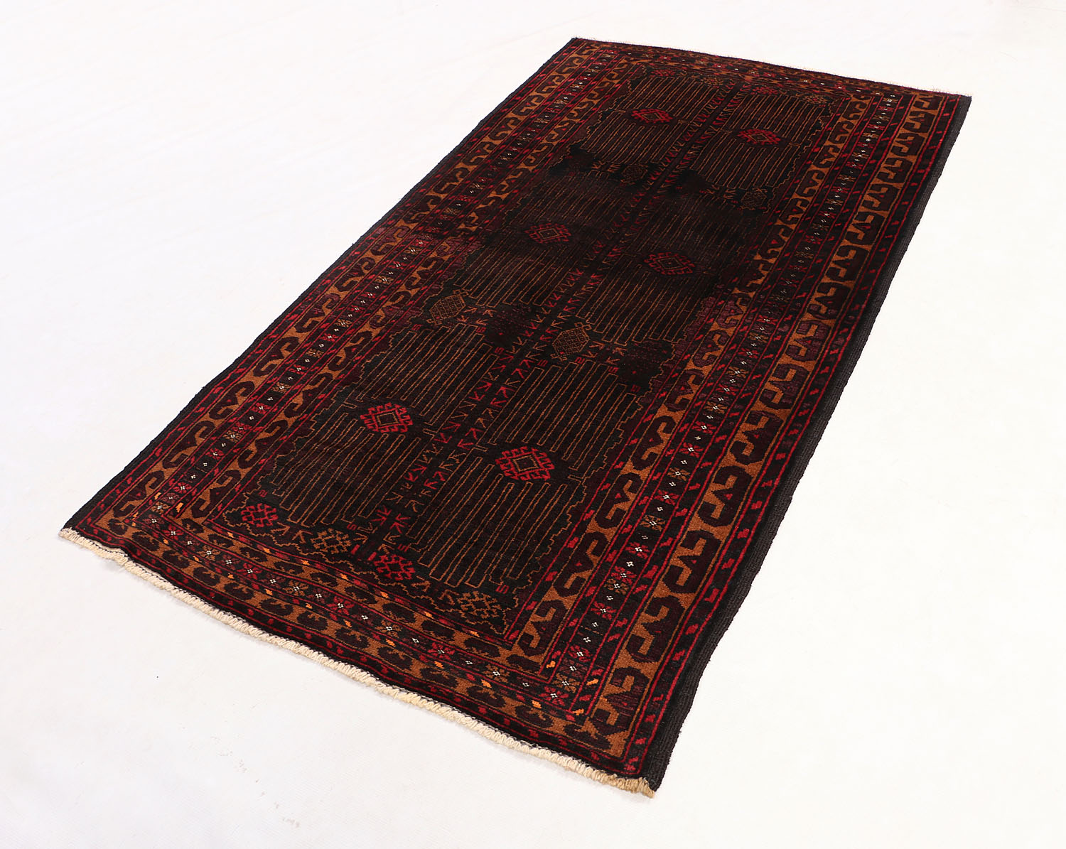 Black Handmade Adraskan Baluchi Afghan Rug Rectangular