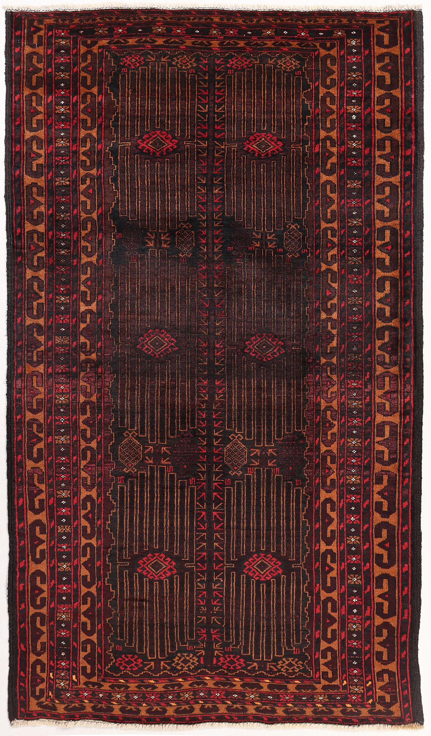 Black Handmade Adraskan Baluchi Afghan Rug Rectangular