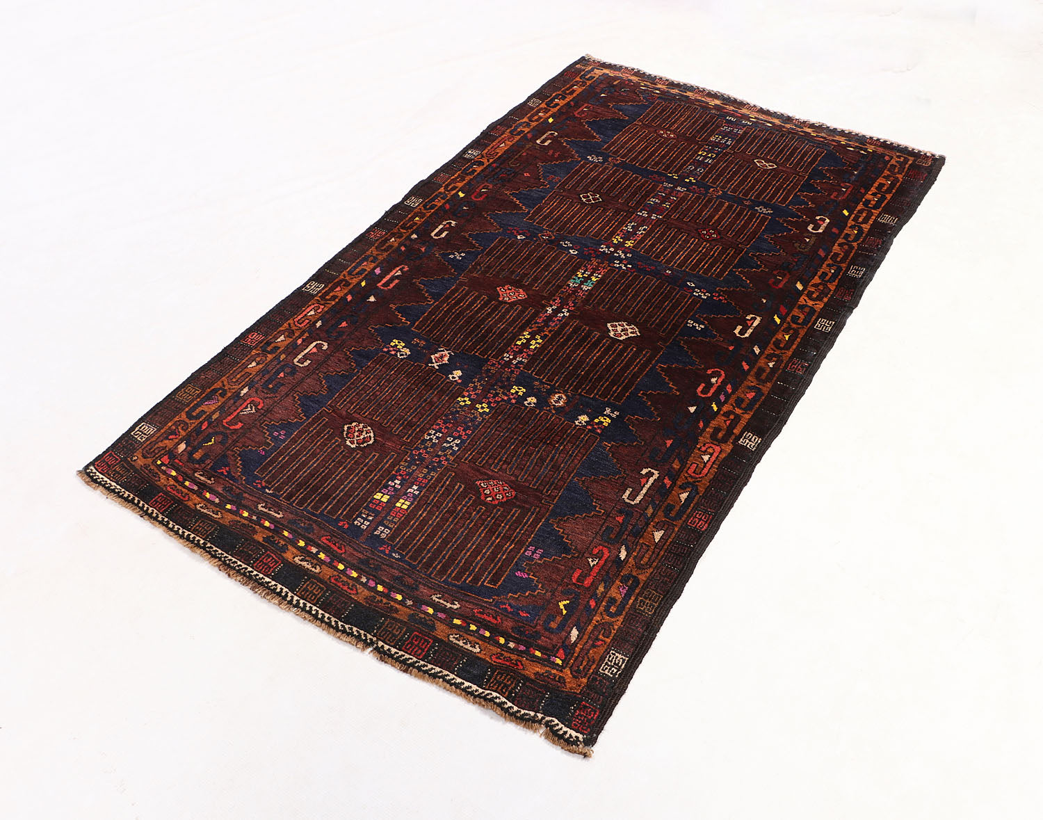 3' 3" X 6' Blue Handmade Adraskan Baluchi Afghan Rug Rectangular