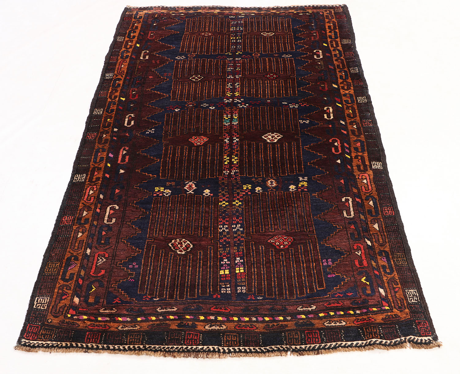 3' 3" X 6' Blue Handmade Adraskan Baluchi Afghan Rug Rectangular