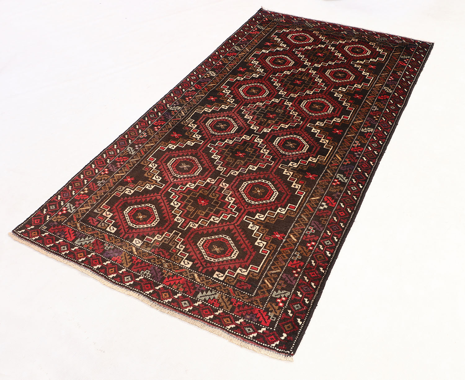Brown Handmade Adraskan Baluchi Afghan Rug Rectangular