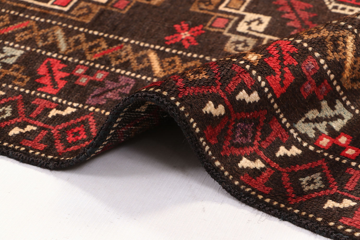 Brown Handmade Adraskan Baluchi Afghan Rug Rectangular
