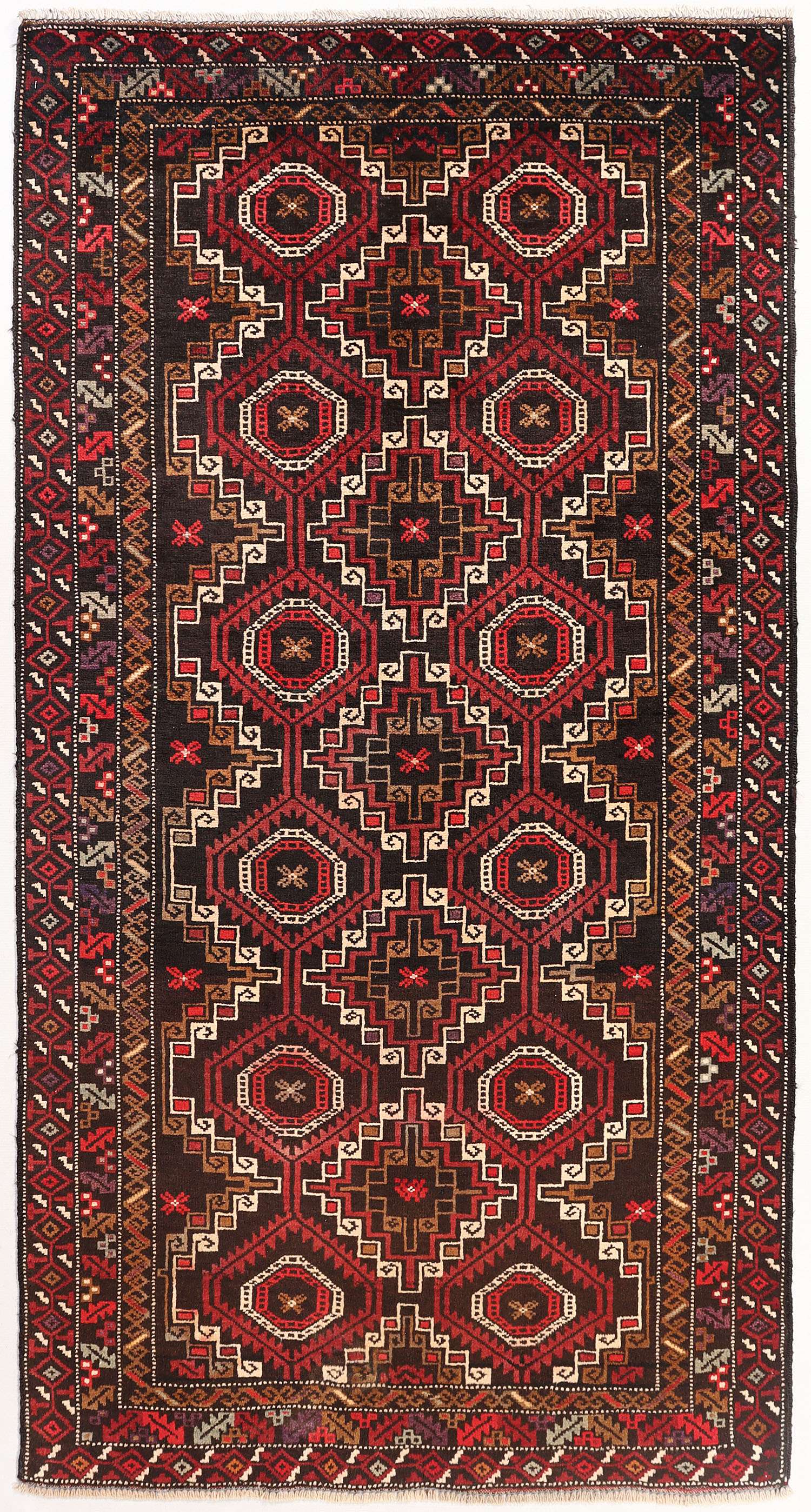 Brown Handmade Adraskan Baluchi Afghan Rug Rectangular