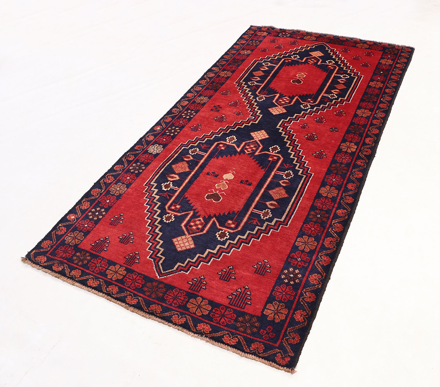 Red Handmade Adraskan Baluchi Afghan Rug Rectangular