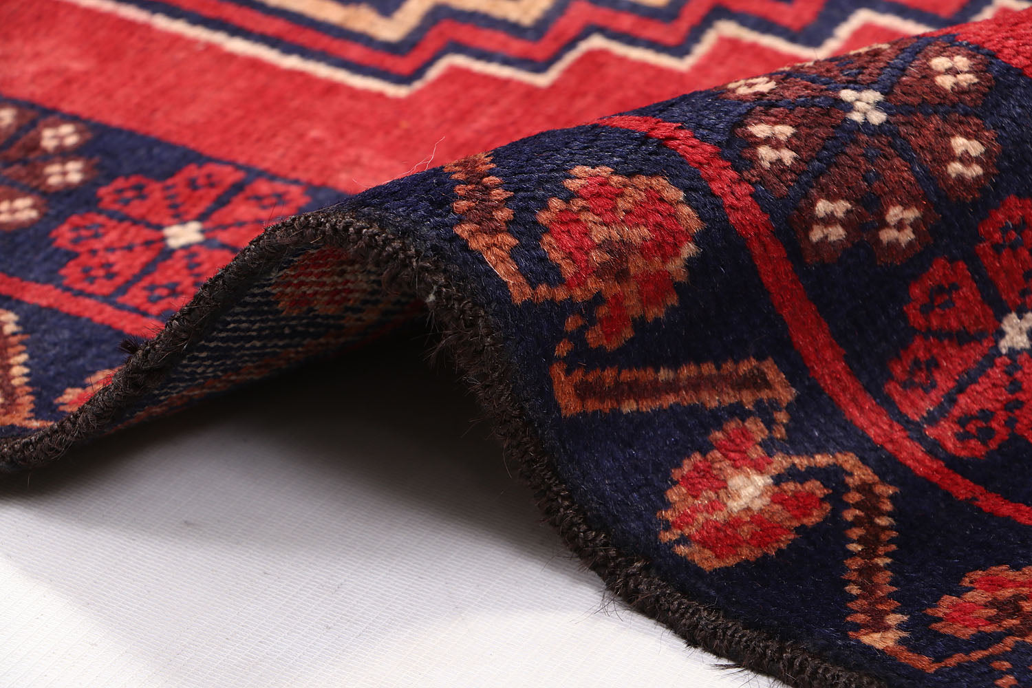 Red Handmade Adraskan Baluchi Afghan Rug Rectangular