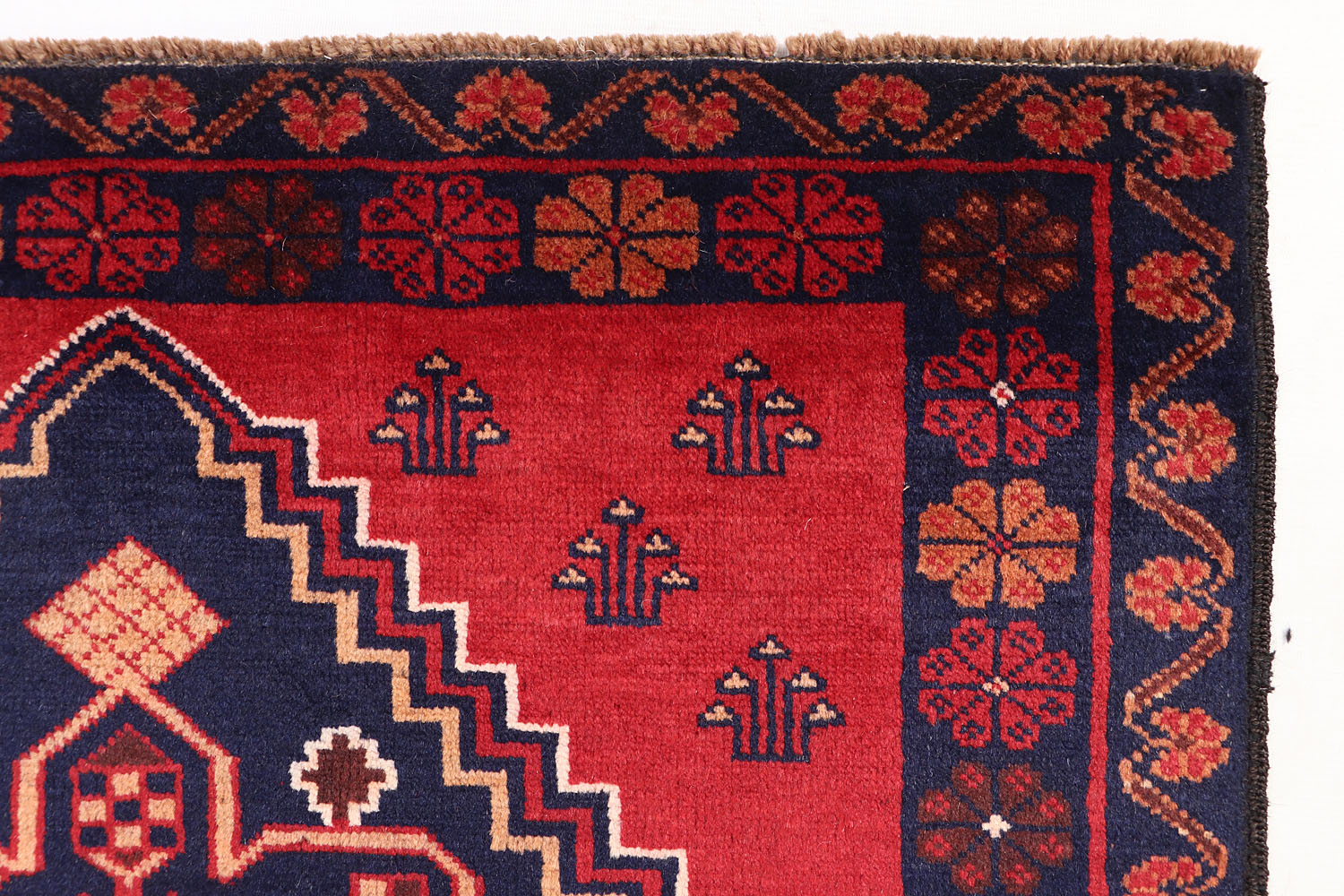 Red Handmade Adraskan Baluchi Afghan Rug Rectangular