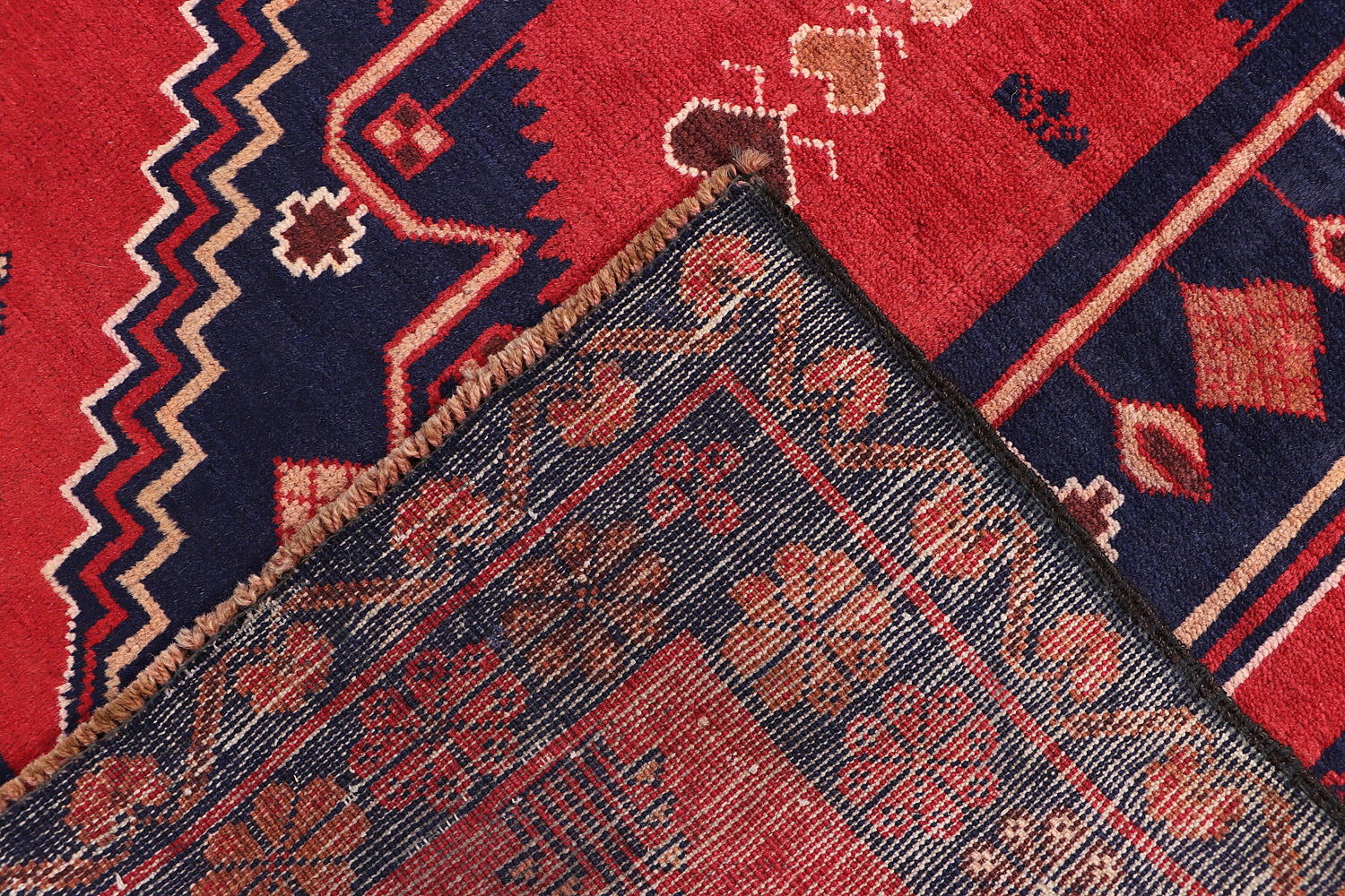 Red Handmade Adraskan Baluchi Afghan Rug Rectangular