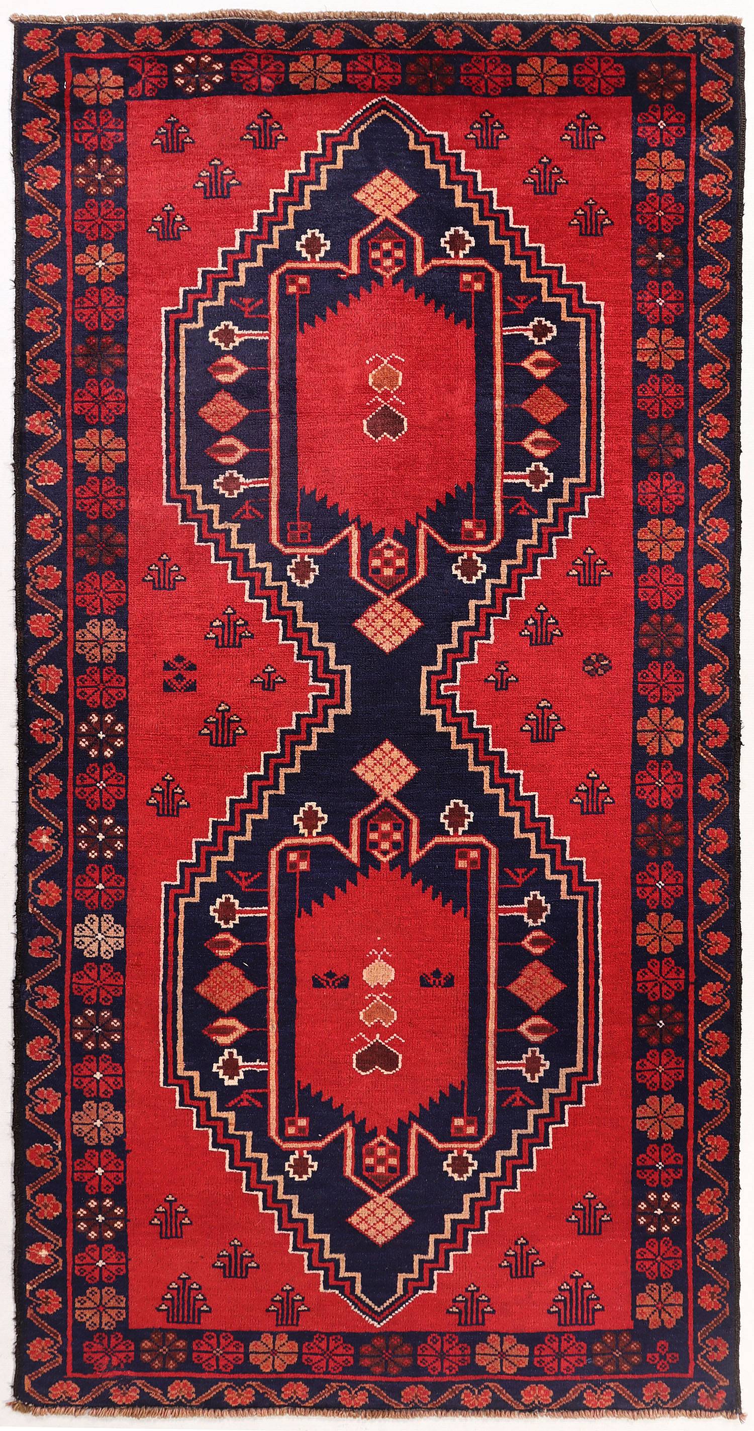Red Handmade Adraskan Baluchi Afghan Rug Rectangular