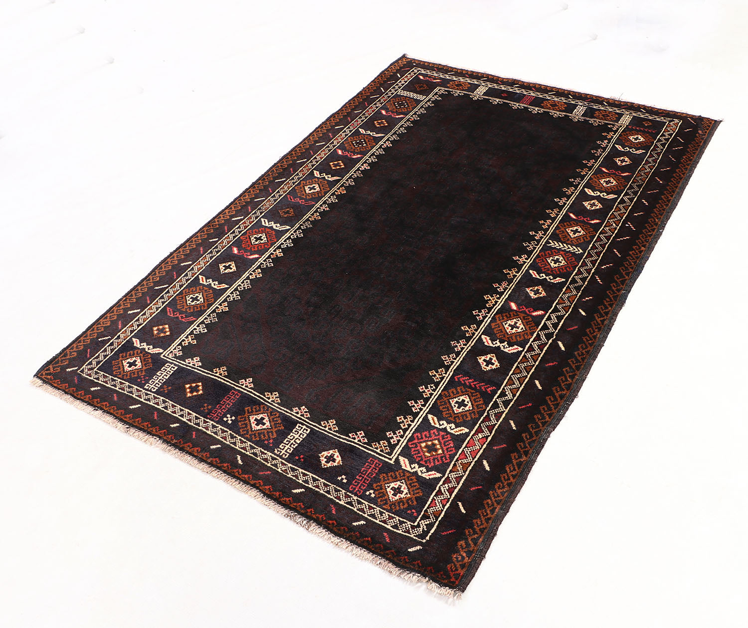 4' x 6' Black Handmade Adraskan Baluchi Afghan Rug Rectangular