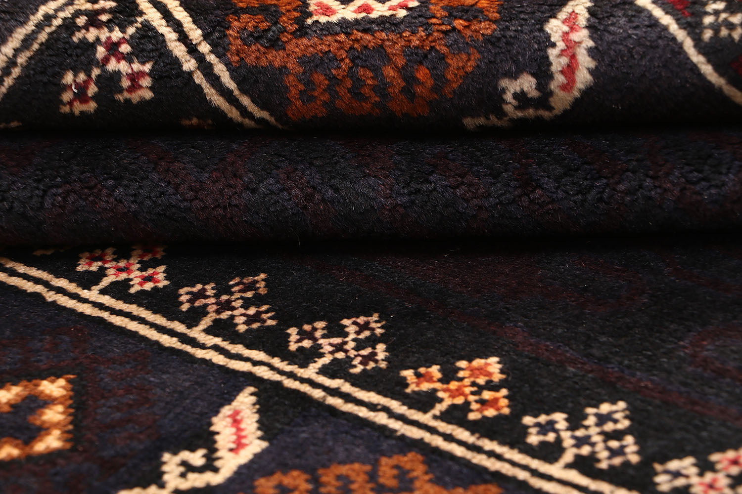 4' x 6' Black Handmade Adraskan Baluchi Afghan Rug Rectangular