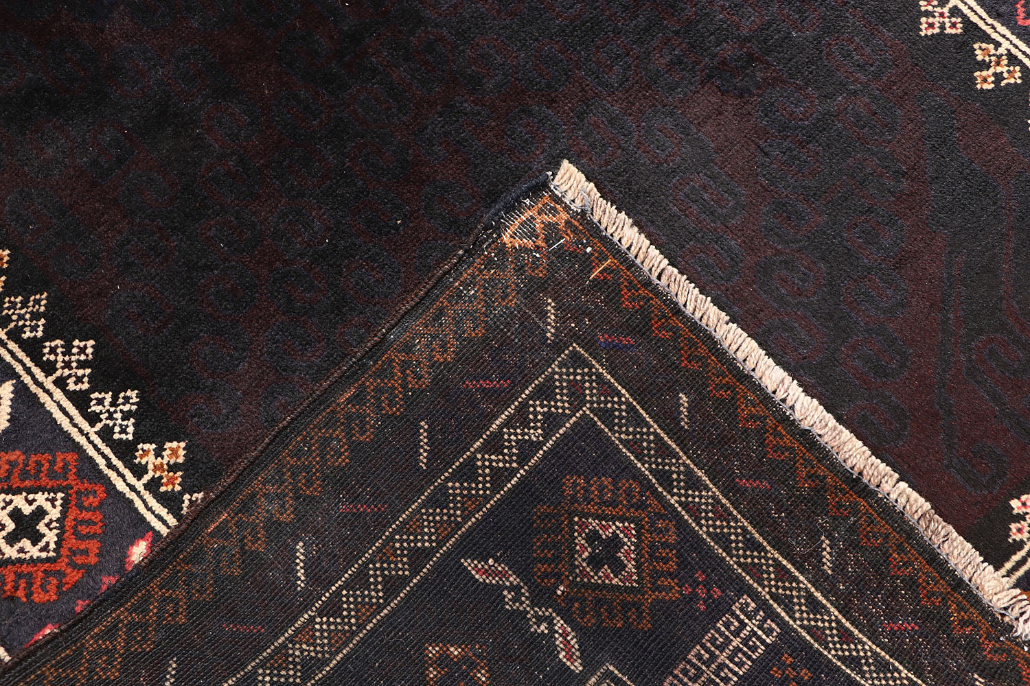 4' x 6' Black Handmade Adraskan Baluchi Afghan Rug Rectangular