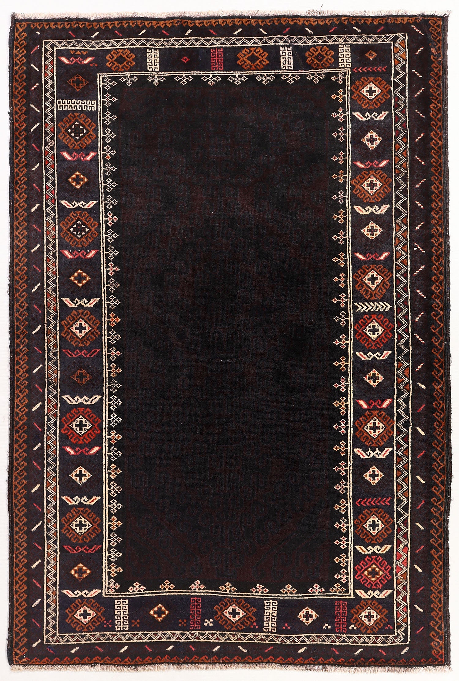 4' x 6' Black Handmade Adraskan Baluchi Afghan Rug Rectangular