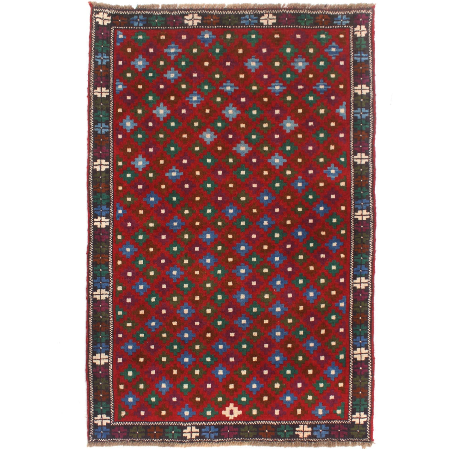 3' X 5' Red Handmade Kohistani Baluchi Afghan Rug Rectangular