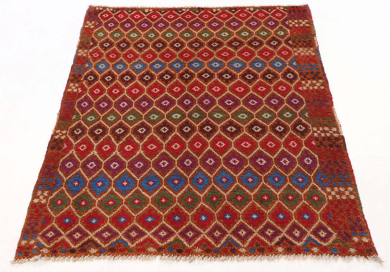 4' x 4' Gold Handmade Kohistani Baluchi Afghan Rug Square