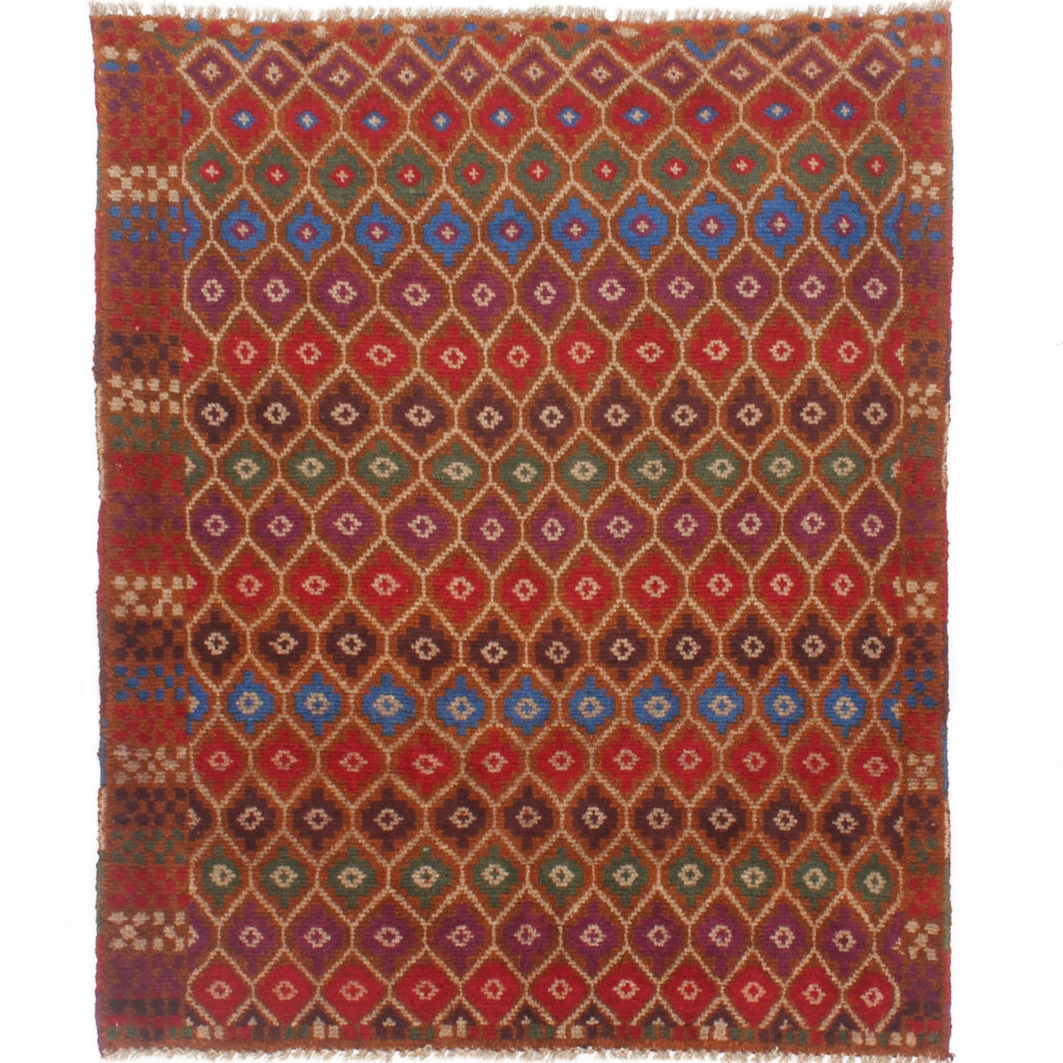 4' x 4' Gold Handmade Kohistani Baluchi Afghan Rug Square