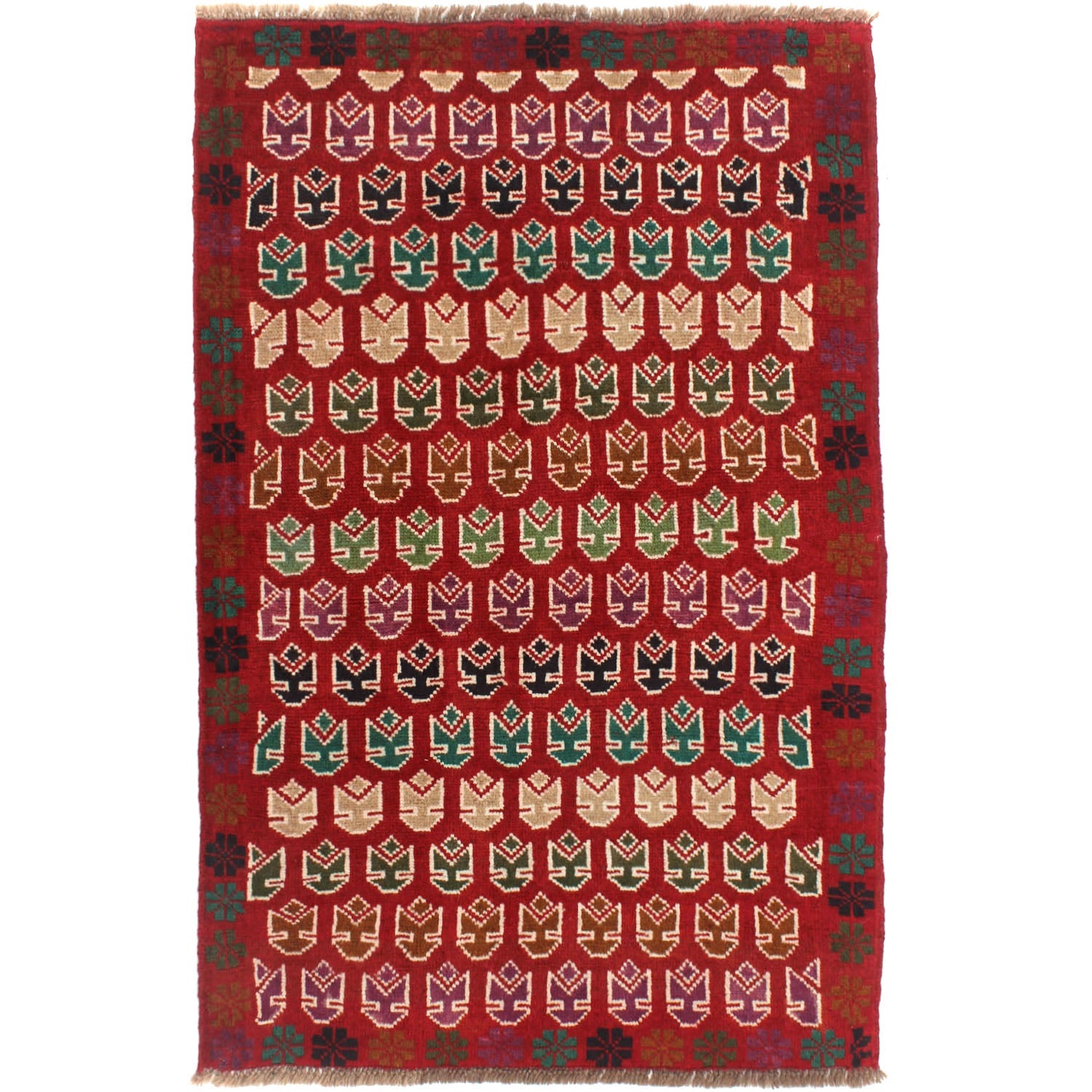 3' x 5' Red Handmade Kohistani Baluchi Afghan Rug Rectangular