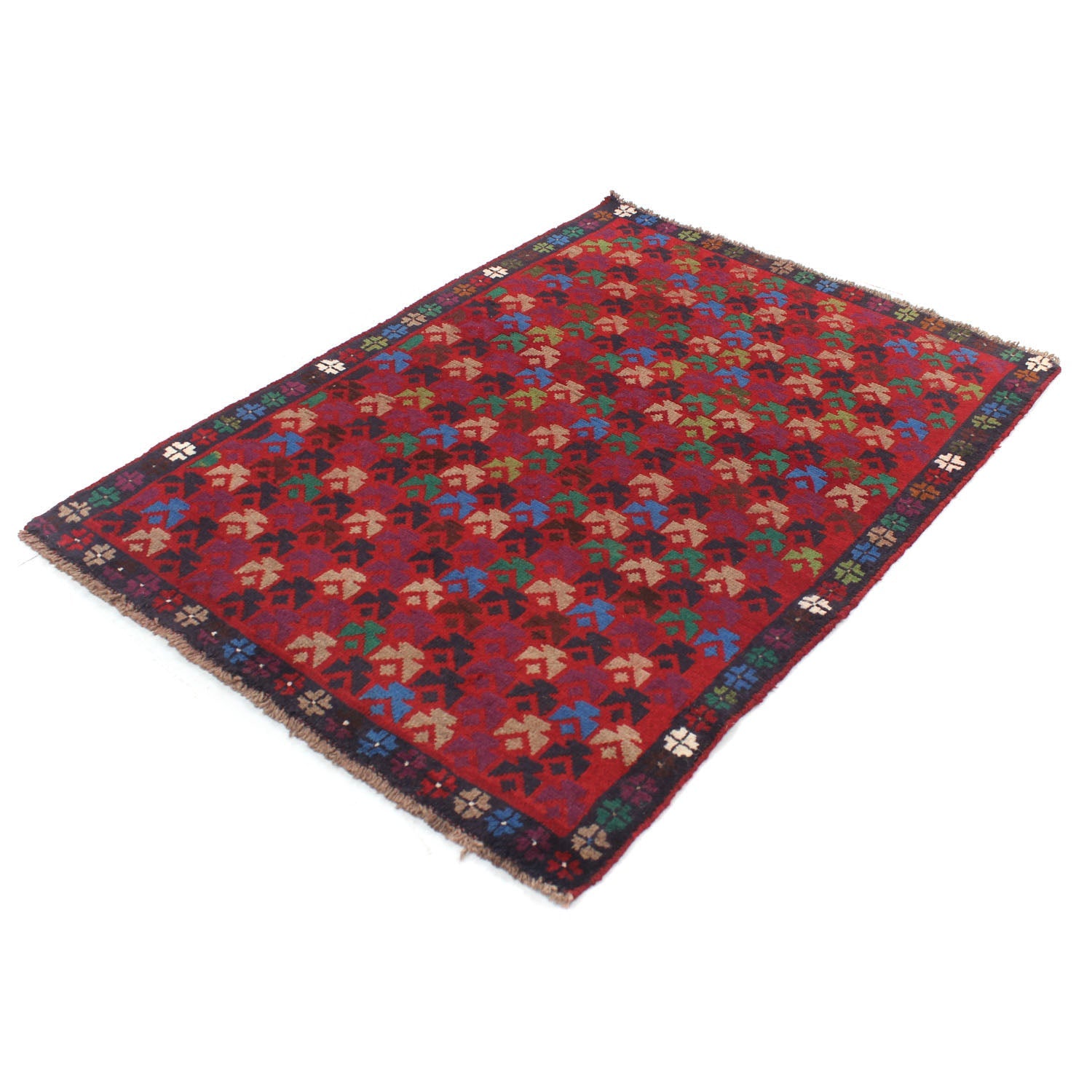 3' X 5' Red Handmade Kohistani Baluchi Afghan Rug Rectangular