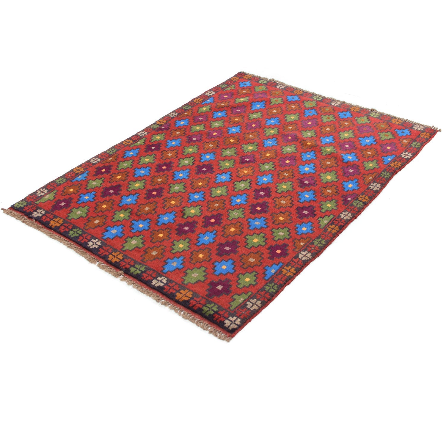 3' X 5' Red Handmade Kohistani Baluchi Afghan Rug Rectangular