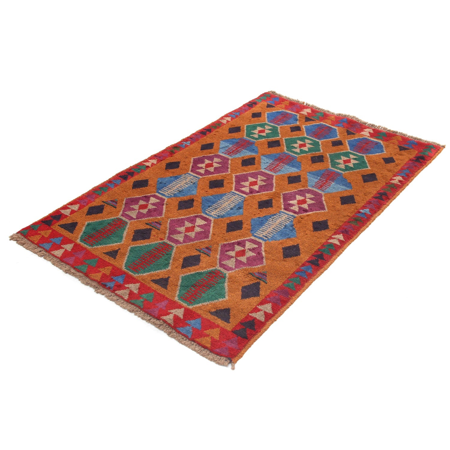 3' X 5' Gold Handmade Kohistani Baluchi Afghan Rug Rectangular