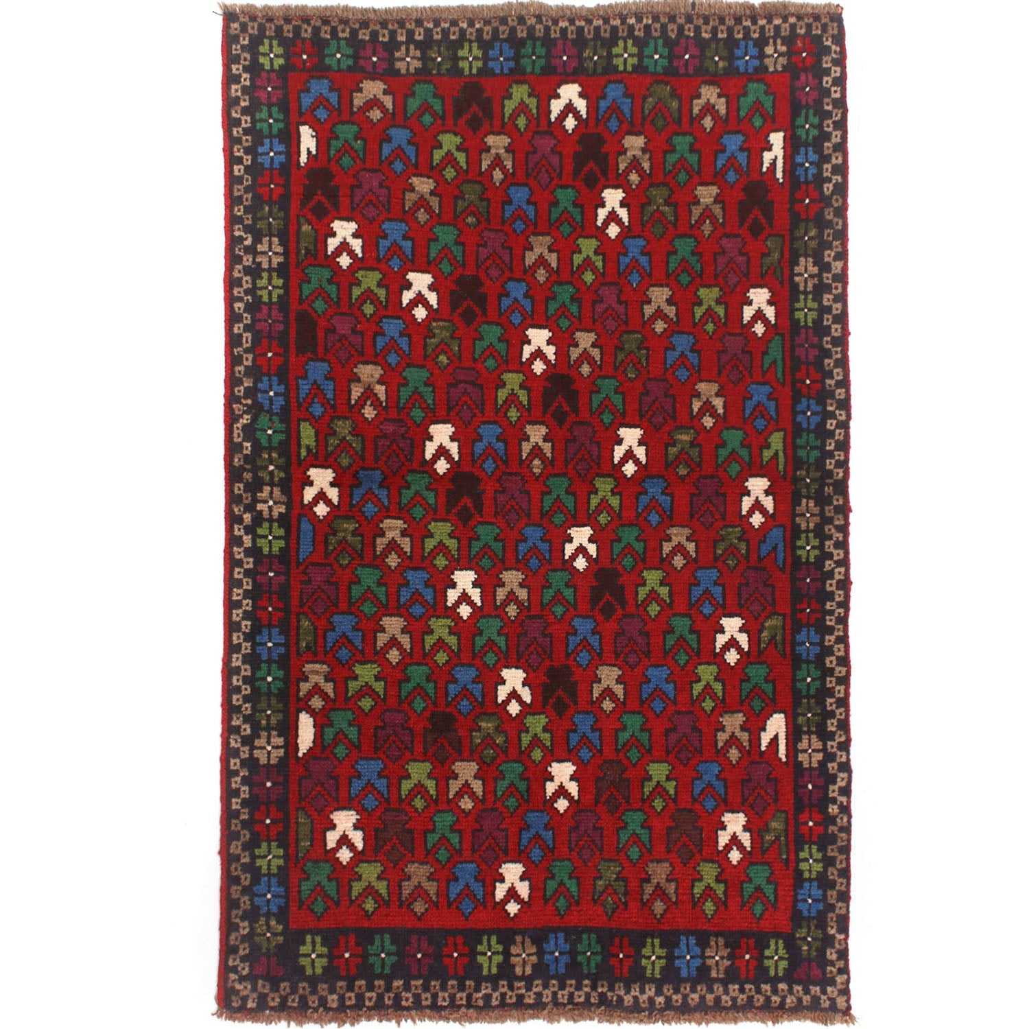 3' x 5' Red Handmade Kohistani Baluchi Afghan Rug Rectangular