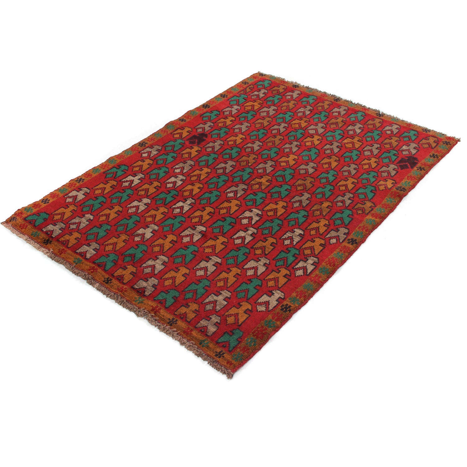 3' X 5' Red Handmade Kohistani Baluchi Afghan Rug Rectangular