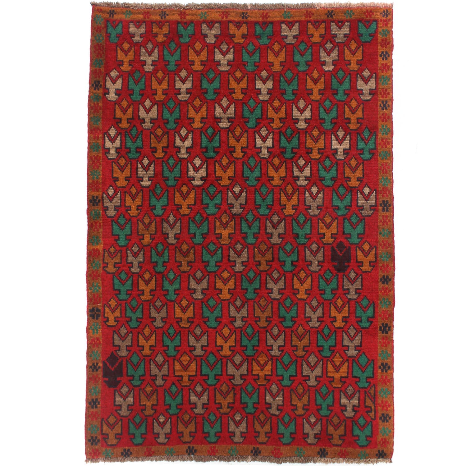 3' X 5' Red Handmade Kohistani Baluchi Afghan Rug Rectangular
