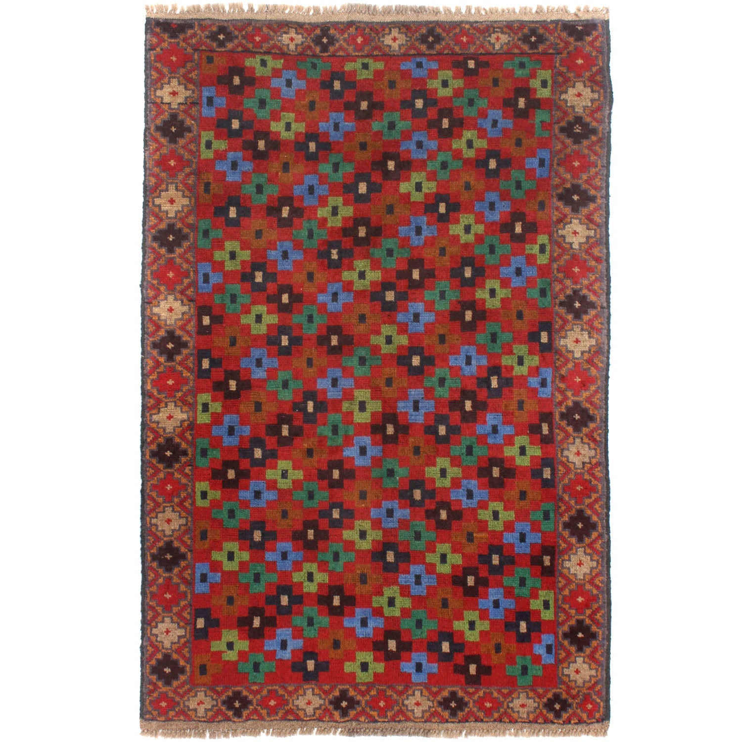 3' X 5' Red Handmade Kohistani Baluchi Afghan Rug Rectangular