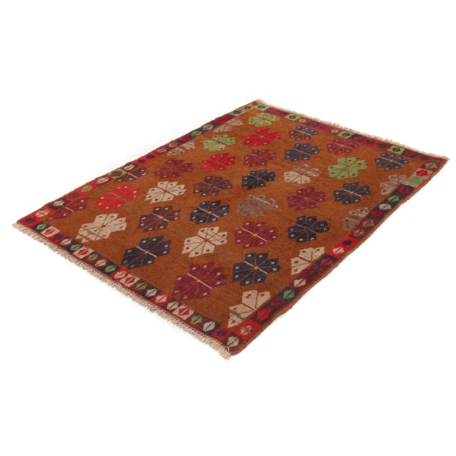 4' x 4' Gold Handmade Kohistani Baluchi Afghan Rug Square