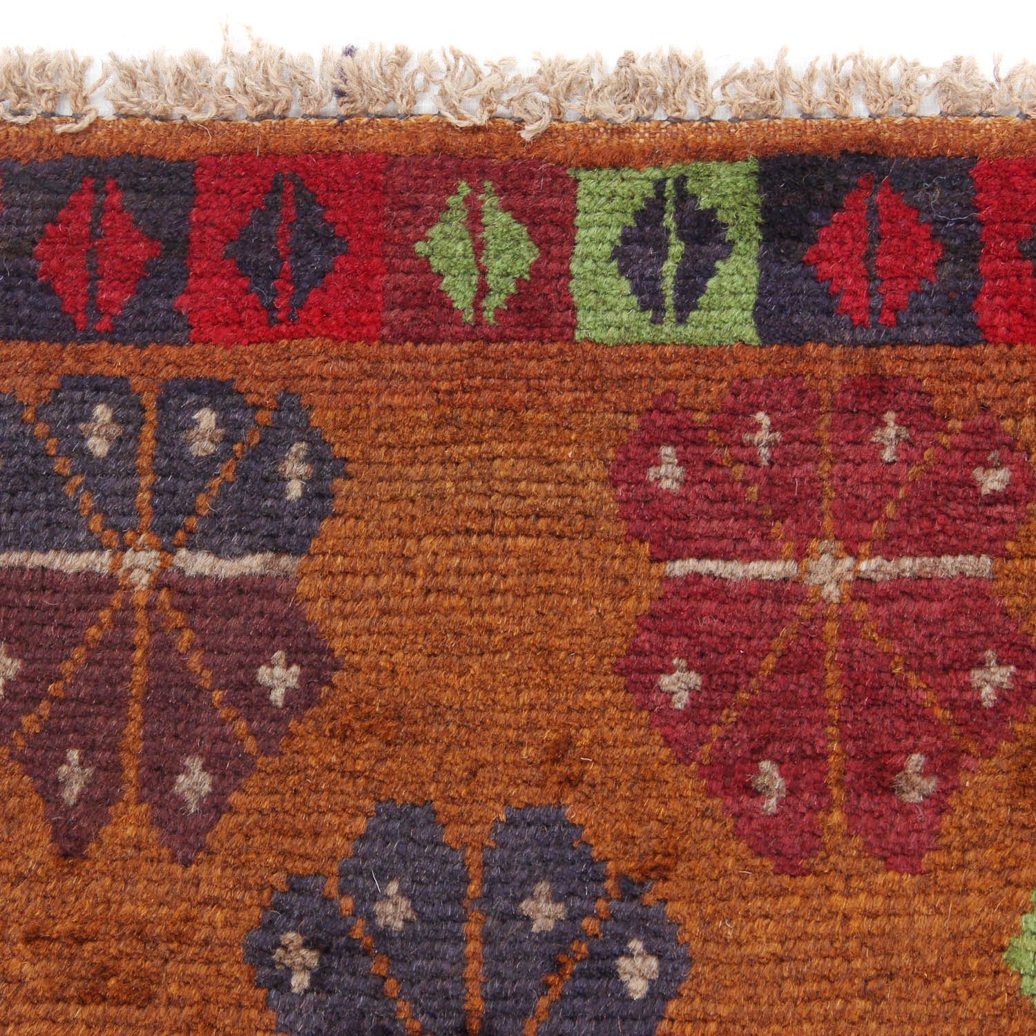 4' x 4' Gold Handmade Kohistani Baluchi Afghan Rug Square