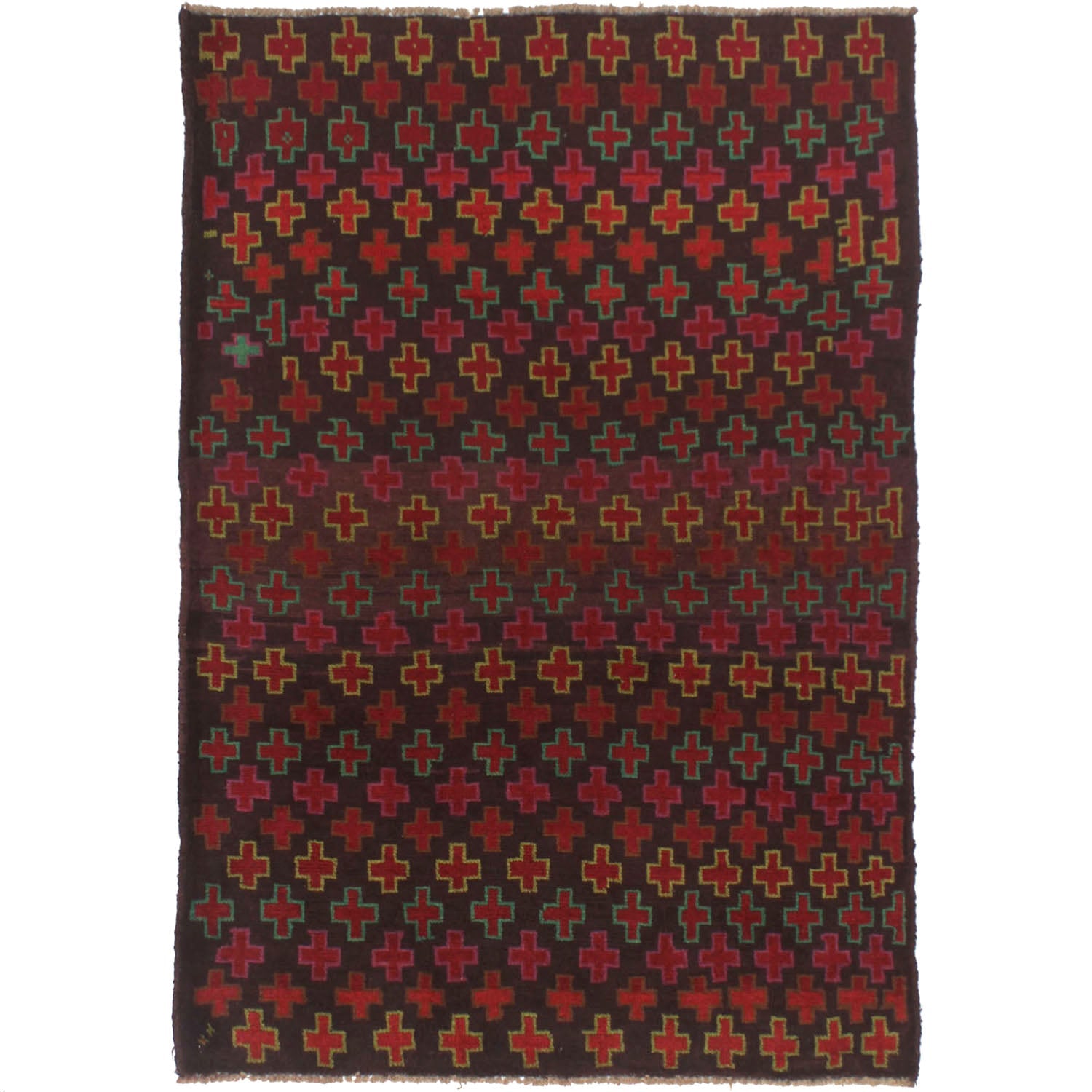 3' X 5' Brown Handmade Kohistani Baluchi Afghan Rug Rectangular