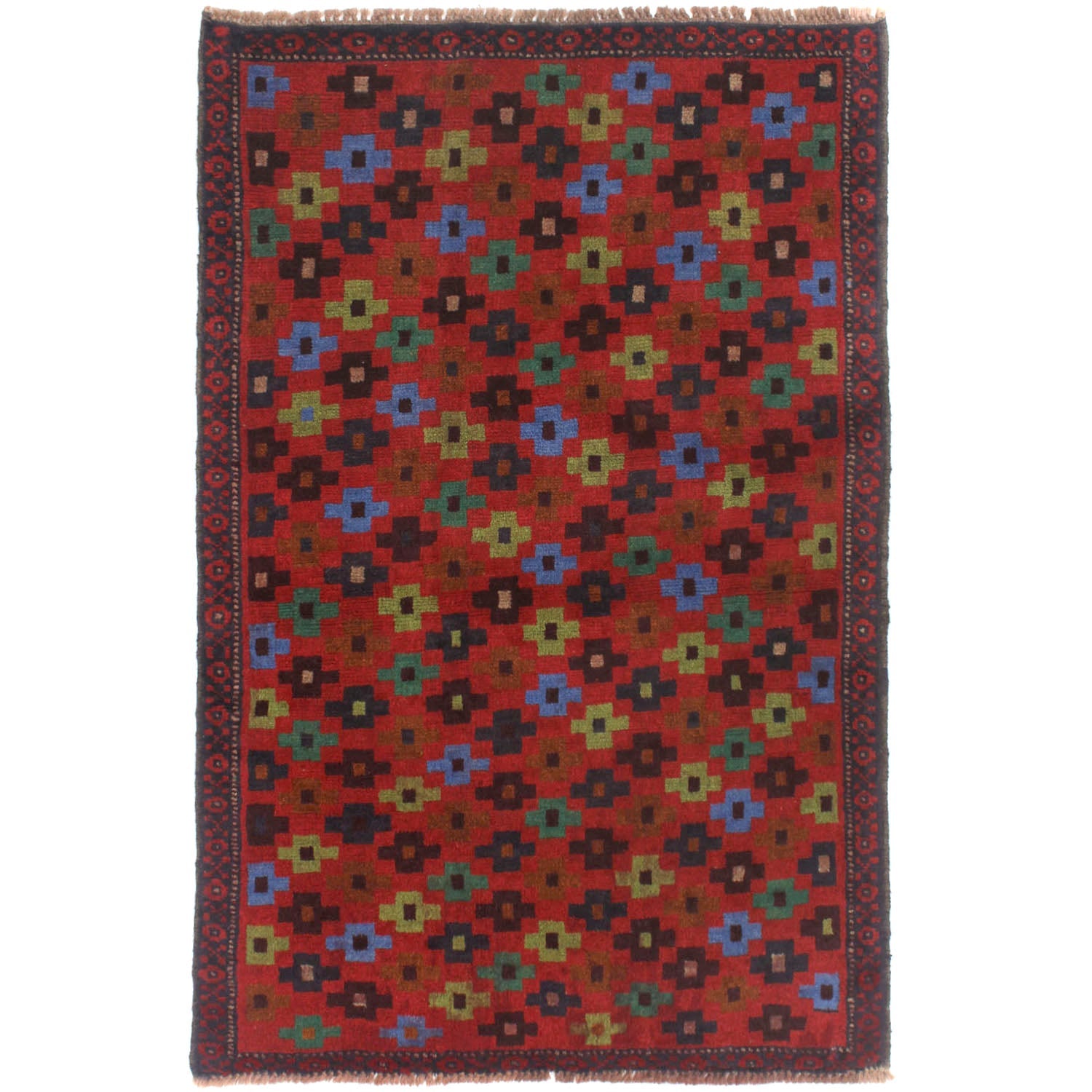 3' X 5' Red Handmade Kohistani Baluchi Afghan Rug Rectangular