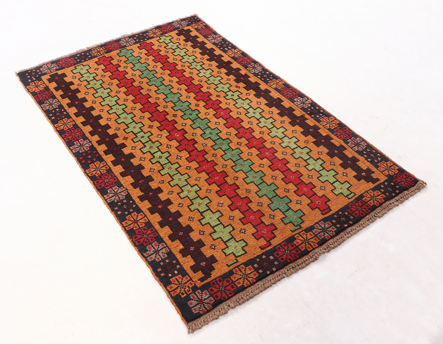 3' X 5' Gold Handmade Kohistani Baluchi Afghan Rug Rectangular