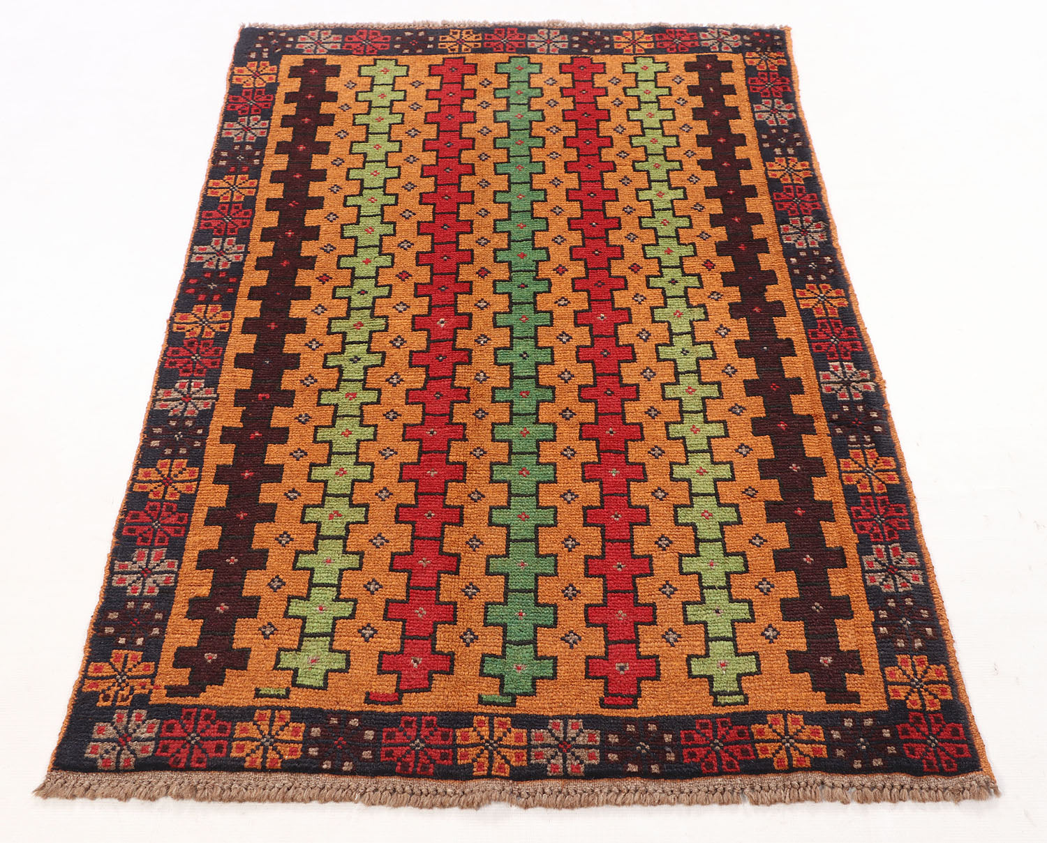 3' X 5' Gold Handmade Kohistani Baluchi Afghan Rug Rectangular