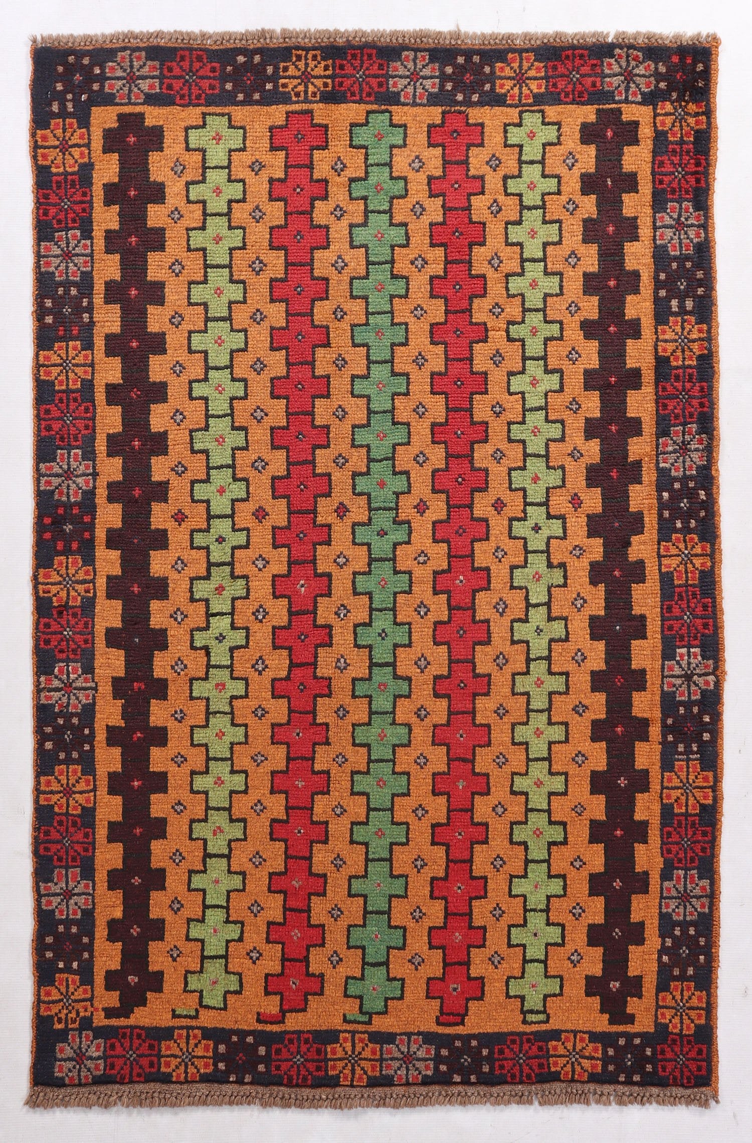 3' X 5' Gold Handmade Kohistani Baluchi Afghan Rug Rectangular