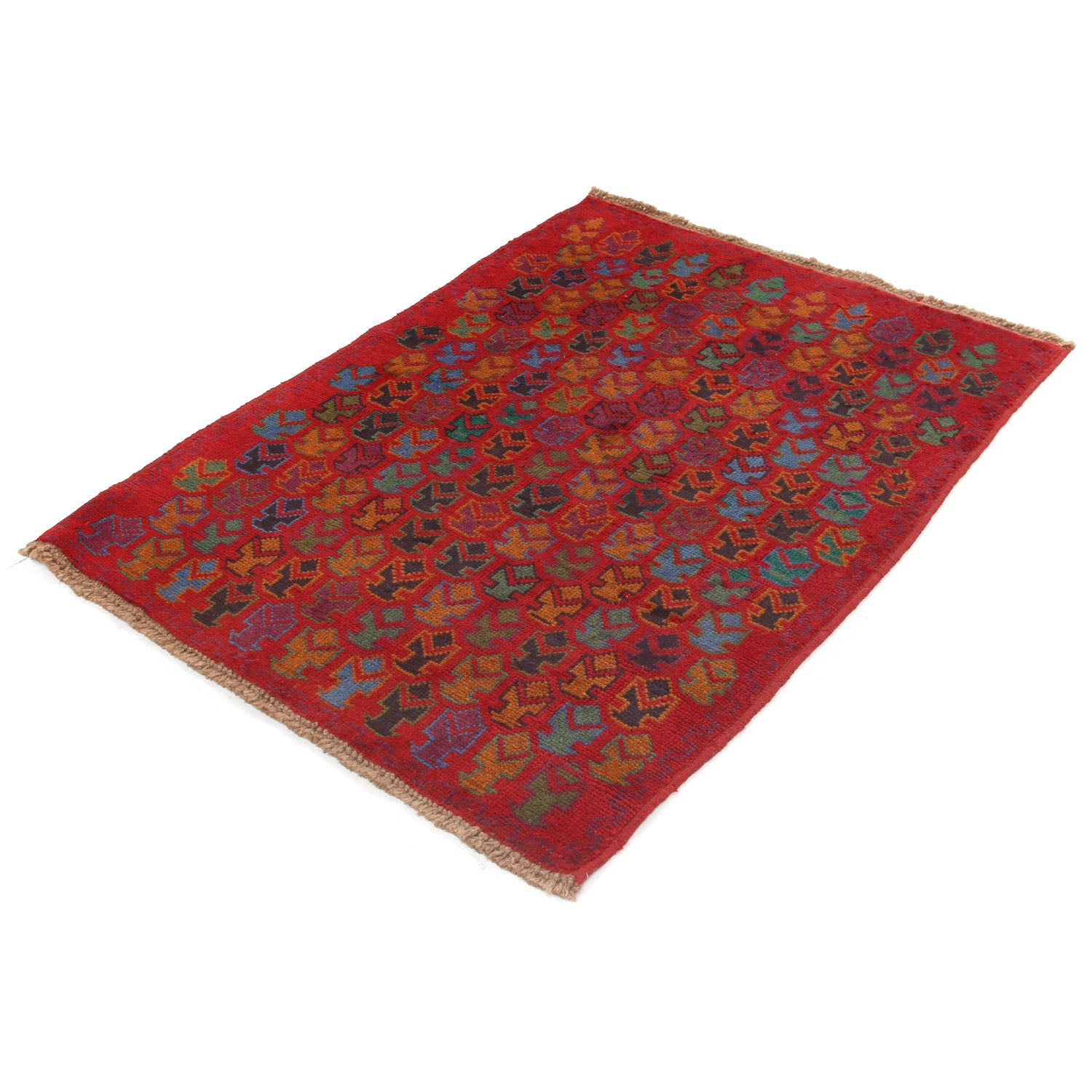 3' X 4' Red Handmade Kohistani Baluchi Afghan Rug Rectangular