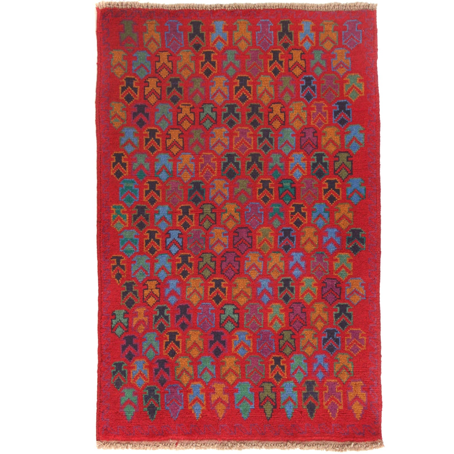3' X 4' Red Handmade Kohistani Baluchi Afghan Rug Rectangular