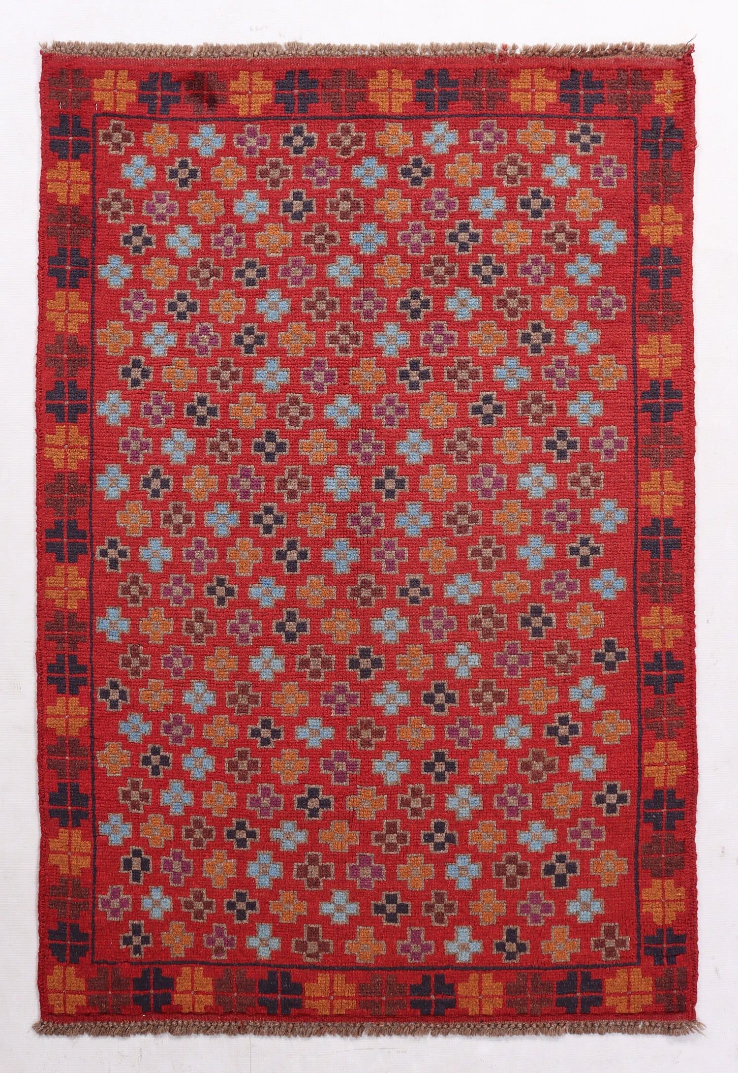 3' x 5' Red Handmade Kohistani Baluchi Afghan Rug Rectangular